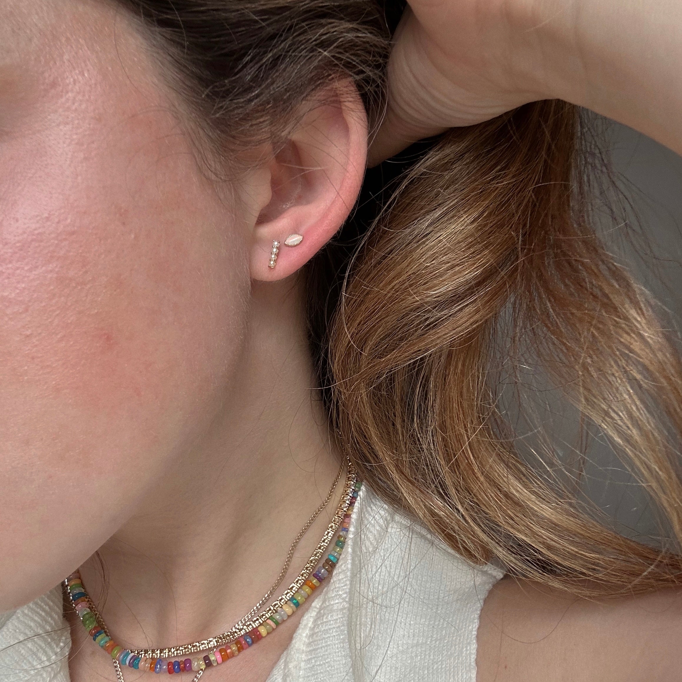 Solid Gold Opal Marquise Flat Back Studs