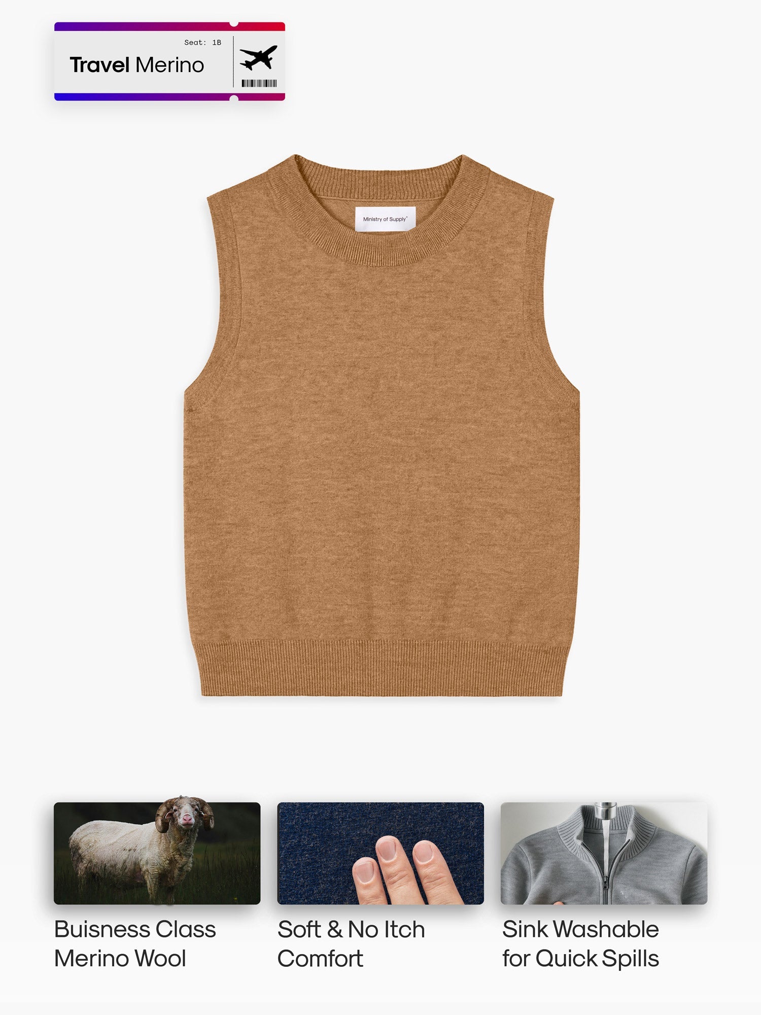 Women's Travel Merino Shell Vest - Camel