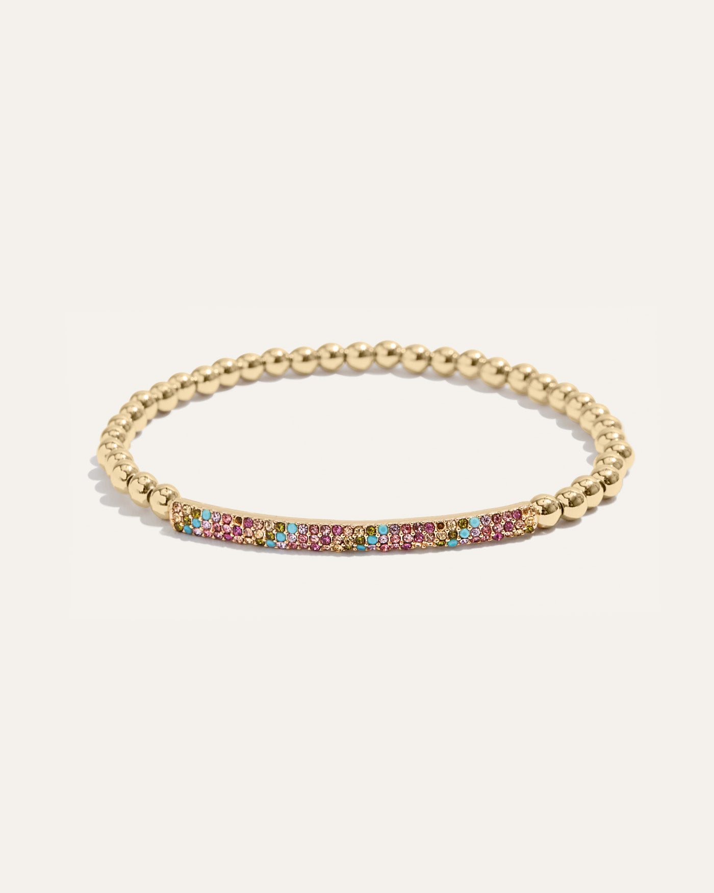 Tribute Beaded Stretch Bracelet | Gold with Rainbow Pavé