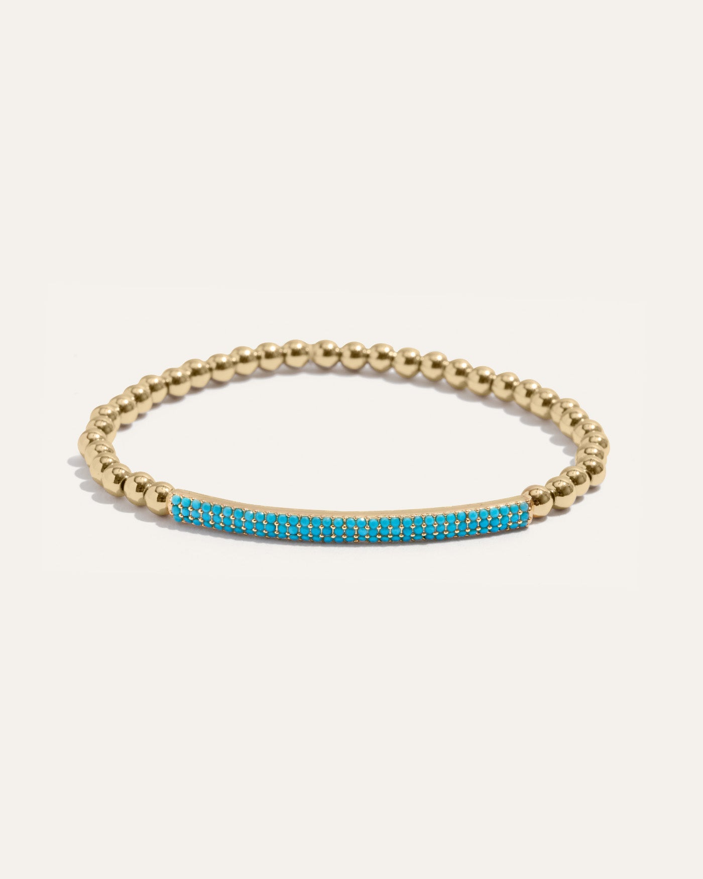 Tribute Beaded Stretch Bracelet  | Gold with Turquoise Pavé Bar