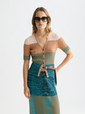 Block Stripe Ribbed Short Sleeve Cardigan