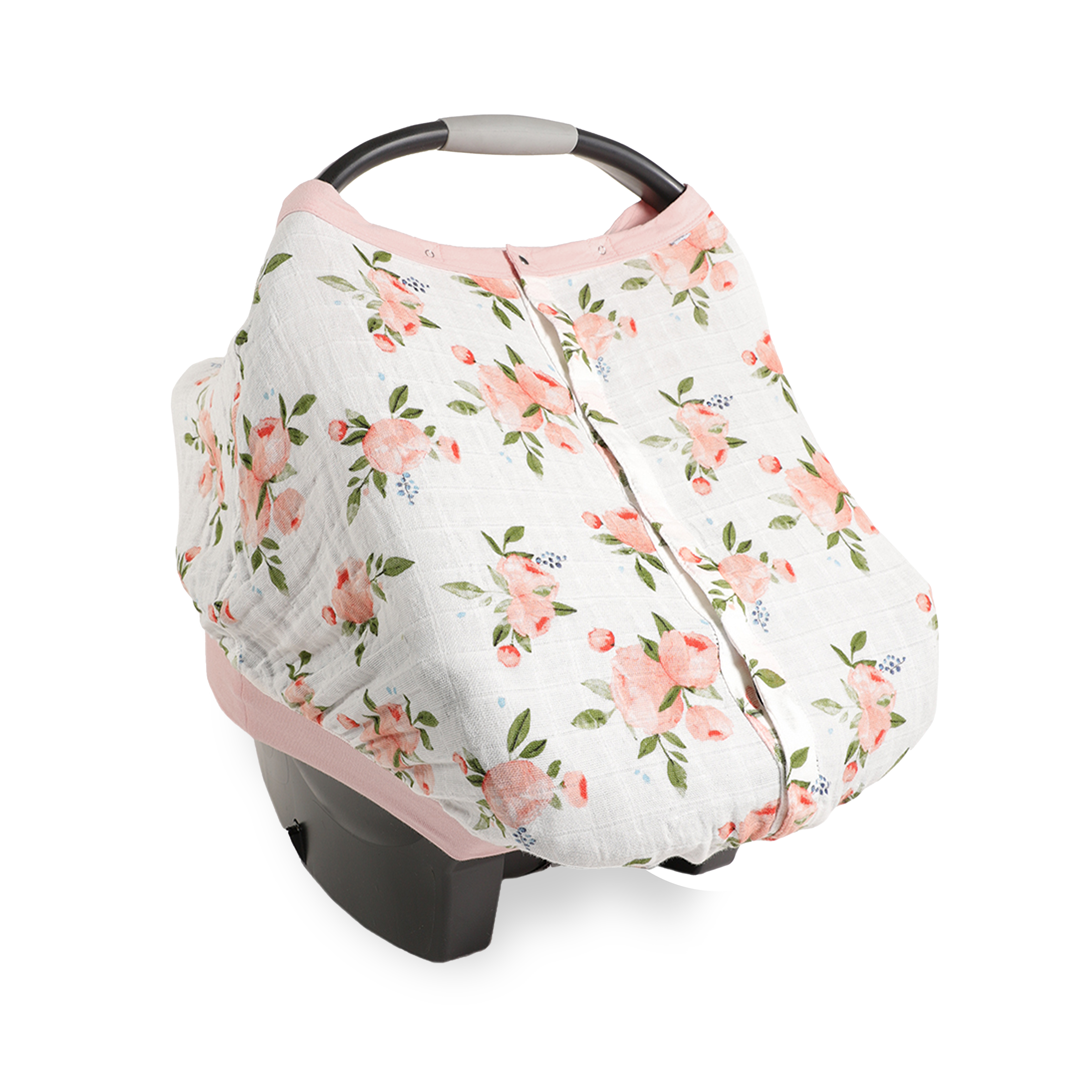 Cotton Muslin Car Seat Canopy - Watercolor Roses