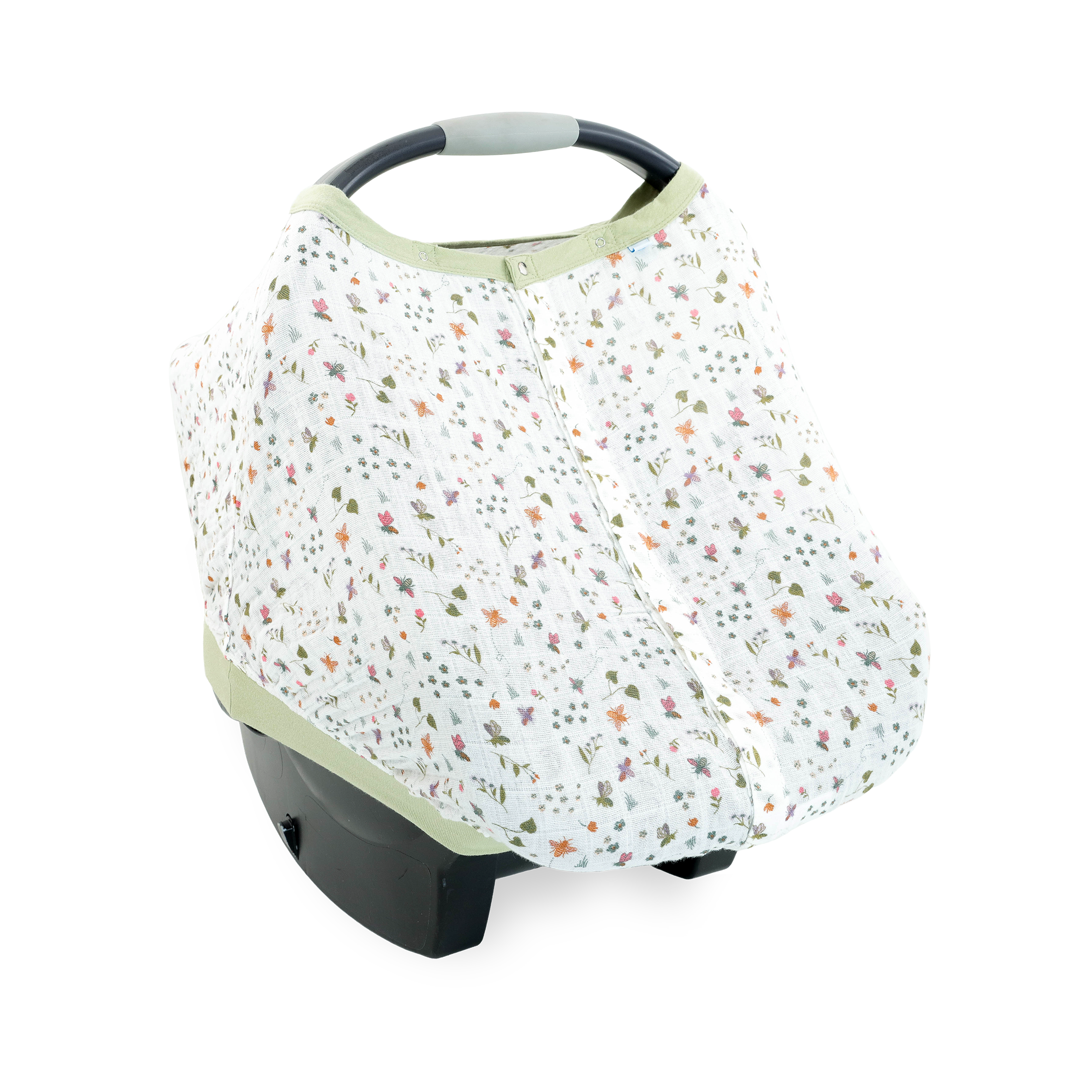 Cotton Muslin Car Seat Canopy - Garden Bees