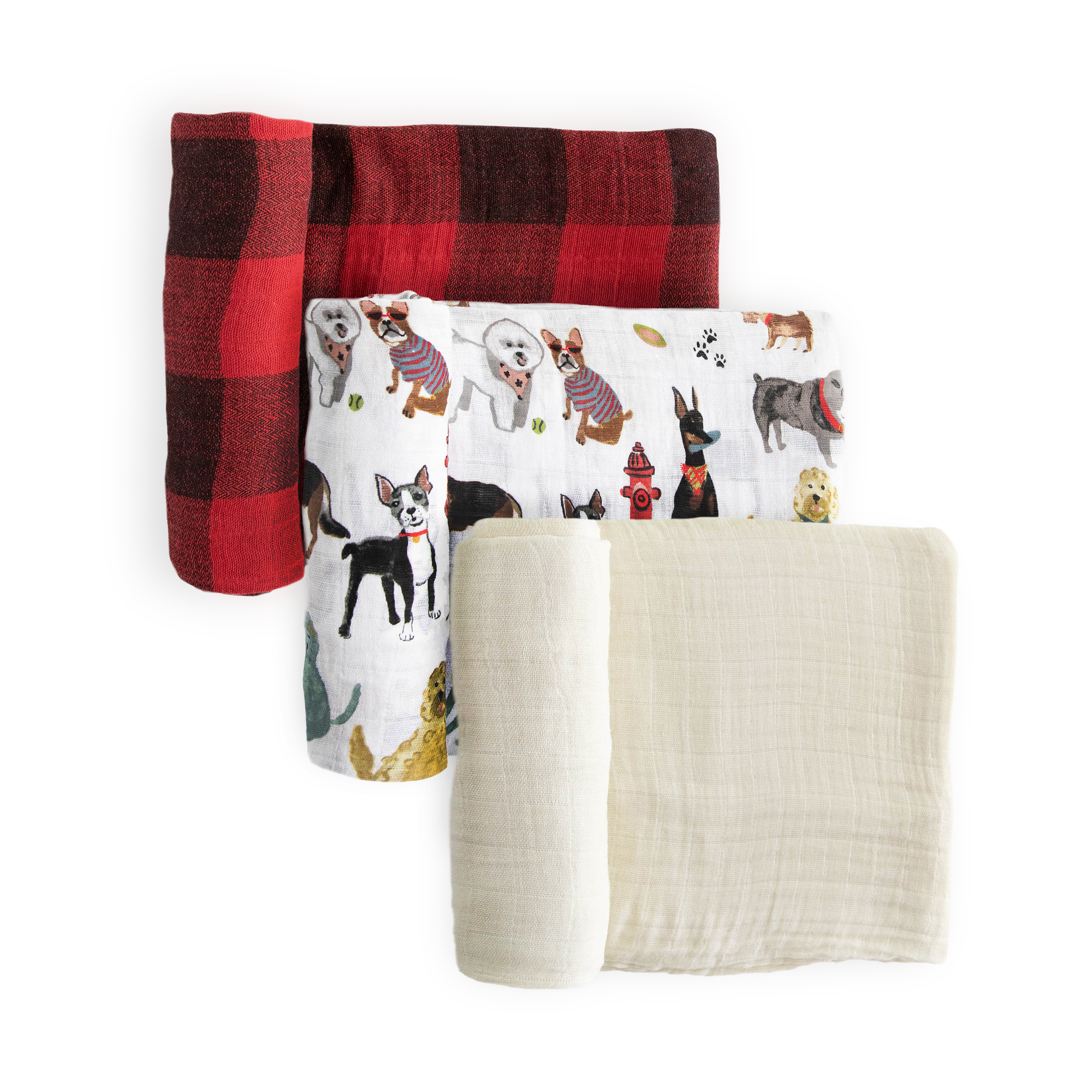 Cotton Muslin Swaddle Blanket 3 Pack - Woof