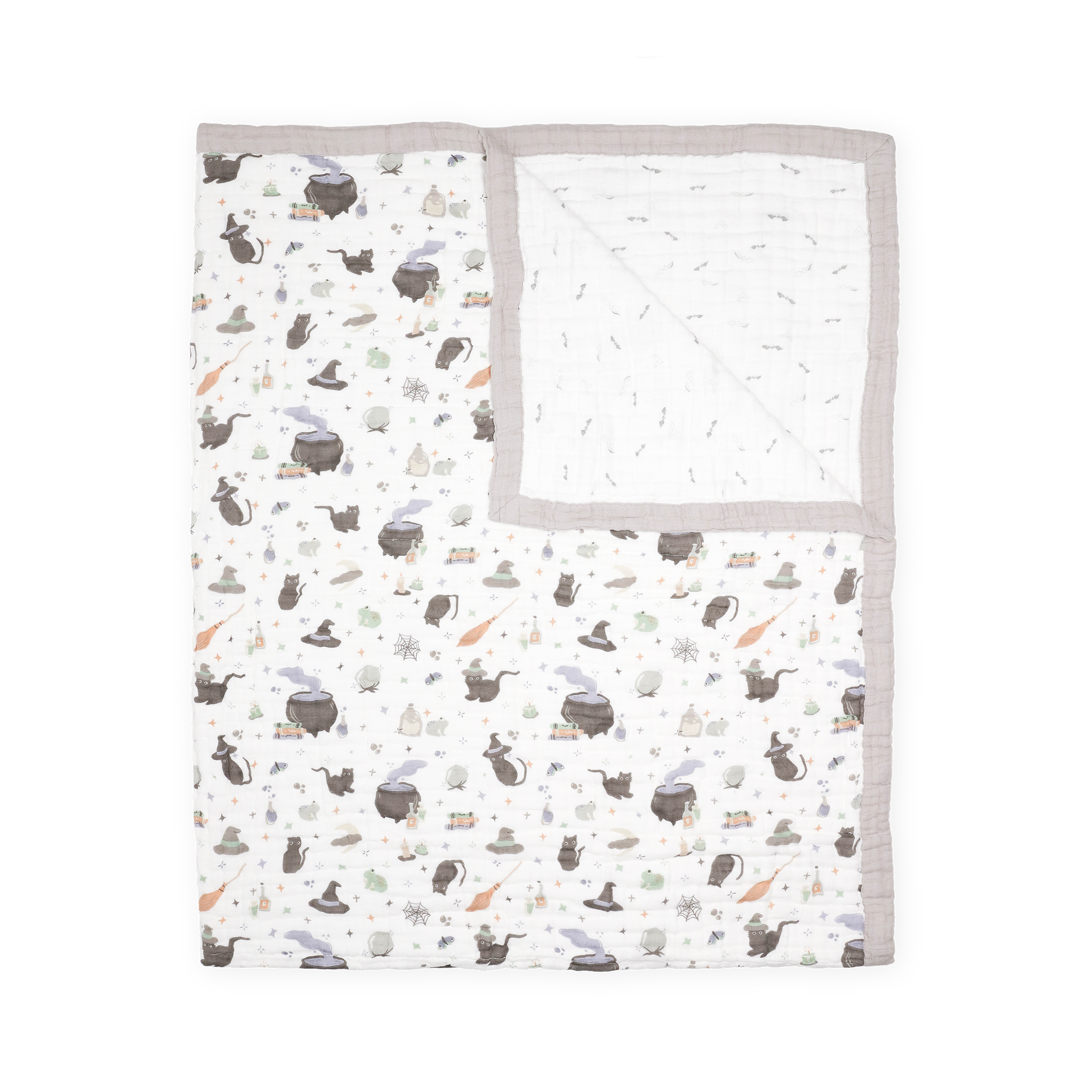 Cotton Muslin Quilted Throw - Cats and Cauldrons