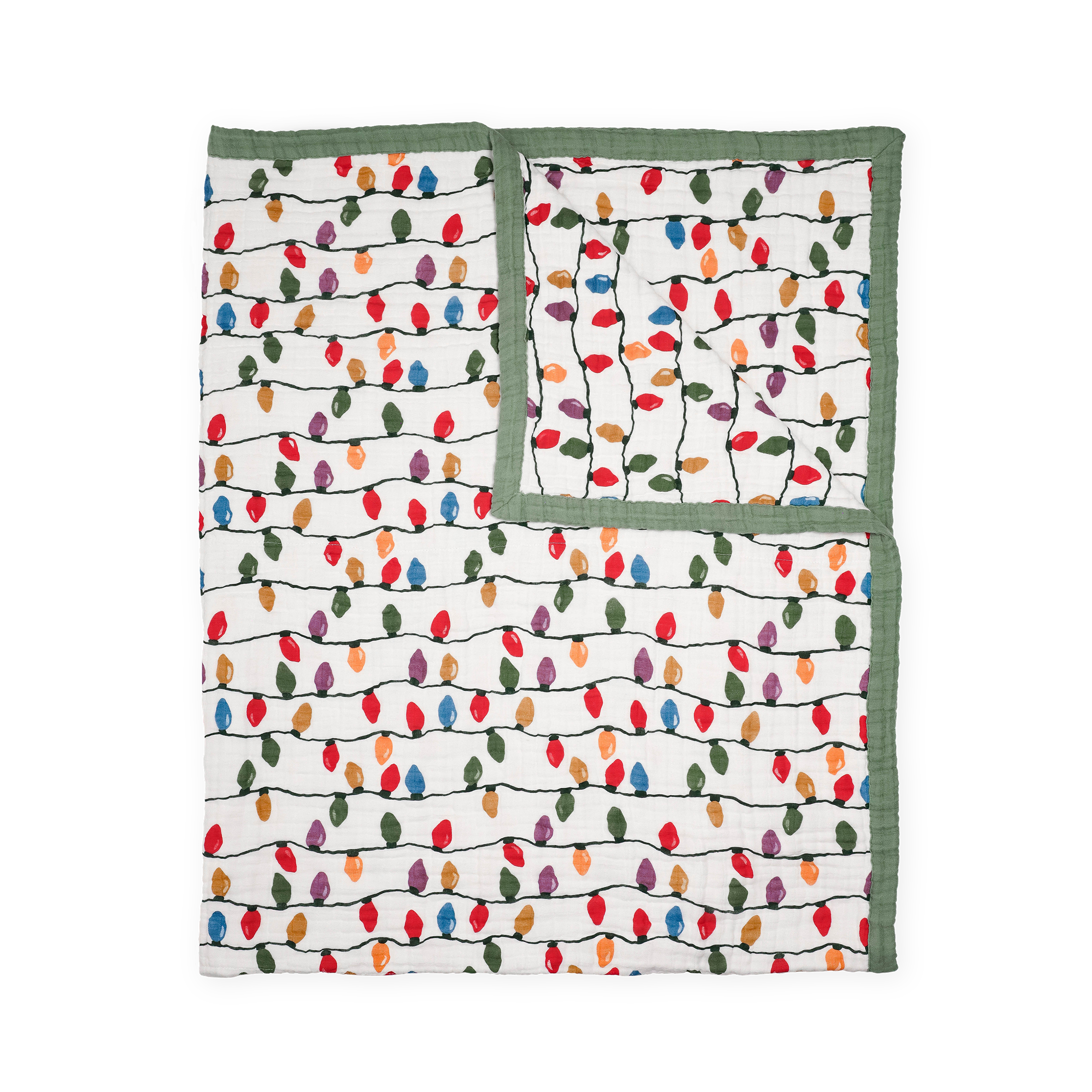 Cotton Muslin Quilted Throw - Christmas Bulbs