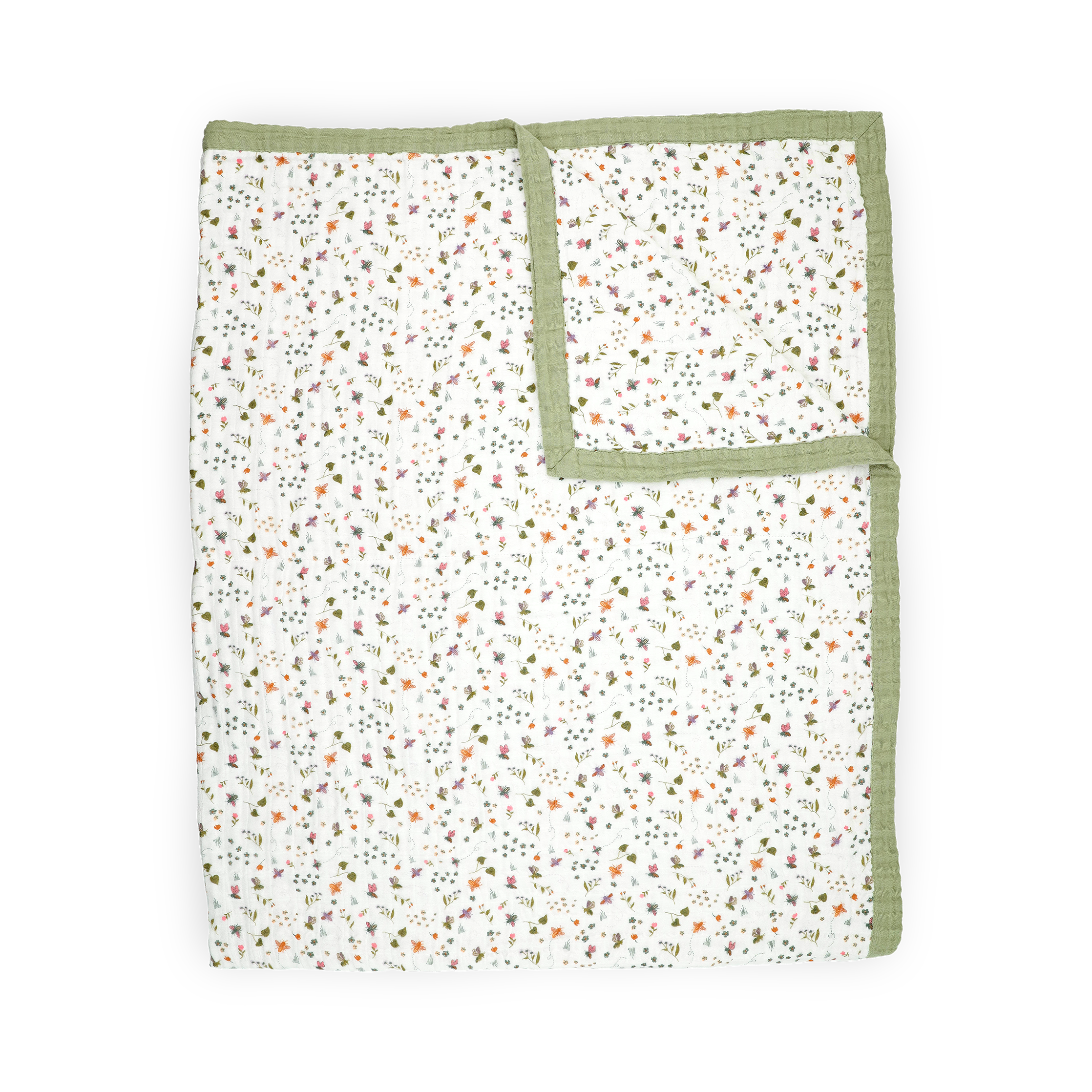 Cotton Muslin Quilted Throw - Garden Bees