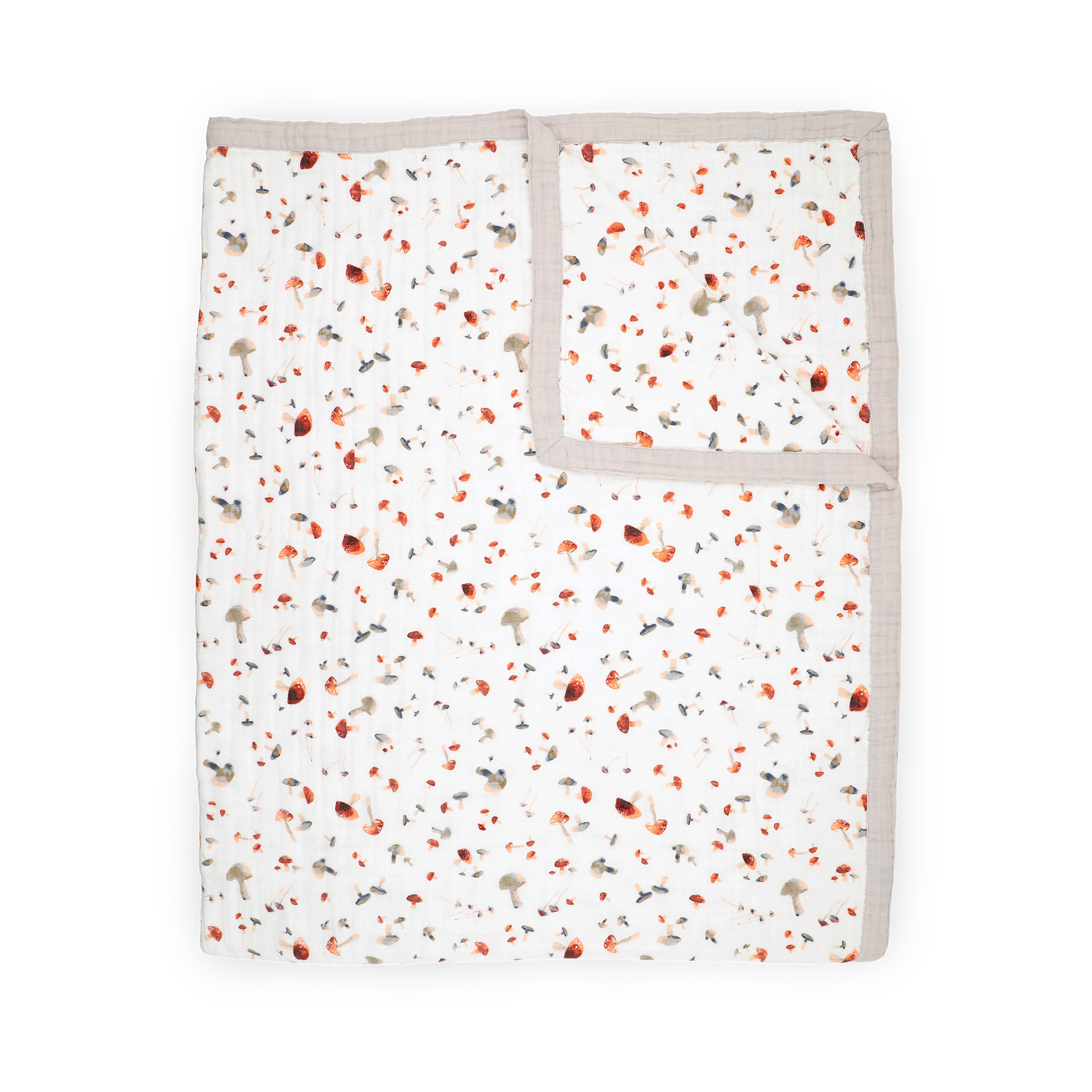 Cotton Muslin Quilted Throw - Mushrooms