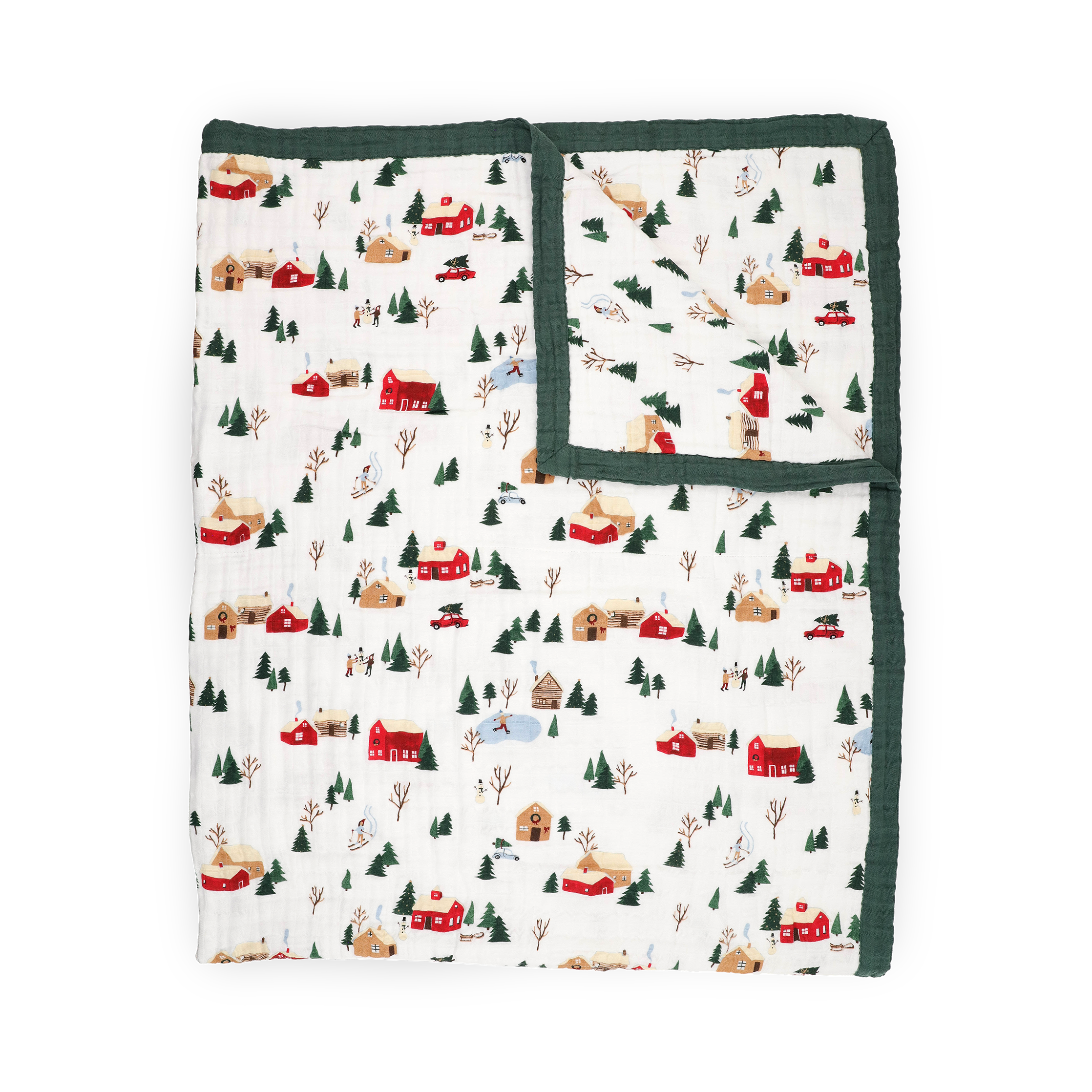 Cotton Muslin Quilted Throw - Cozy Cabins
