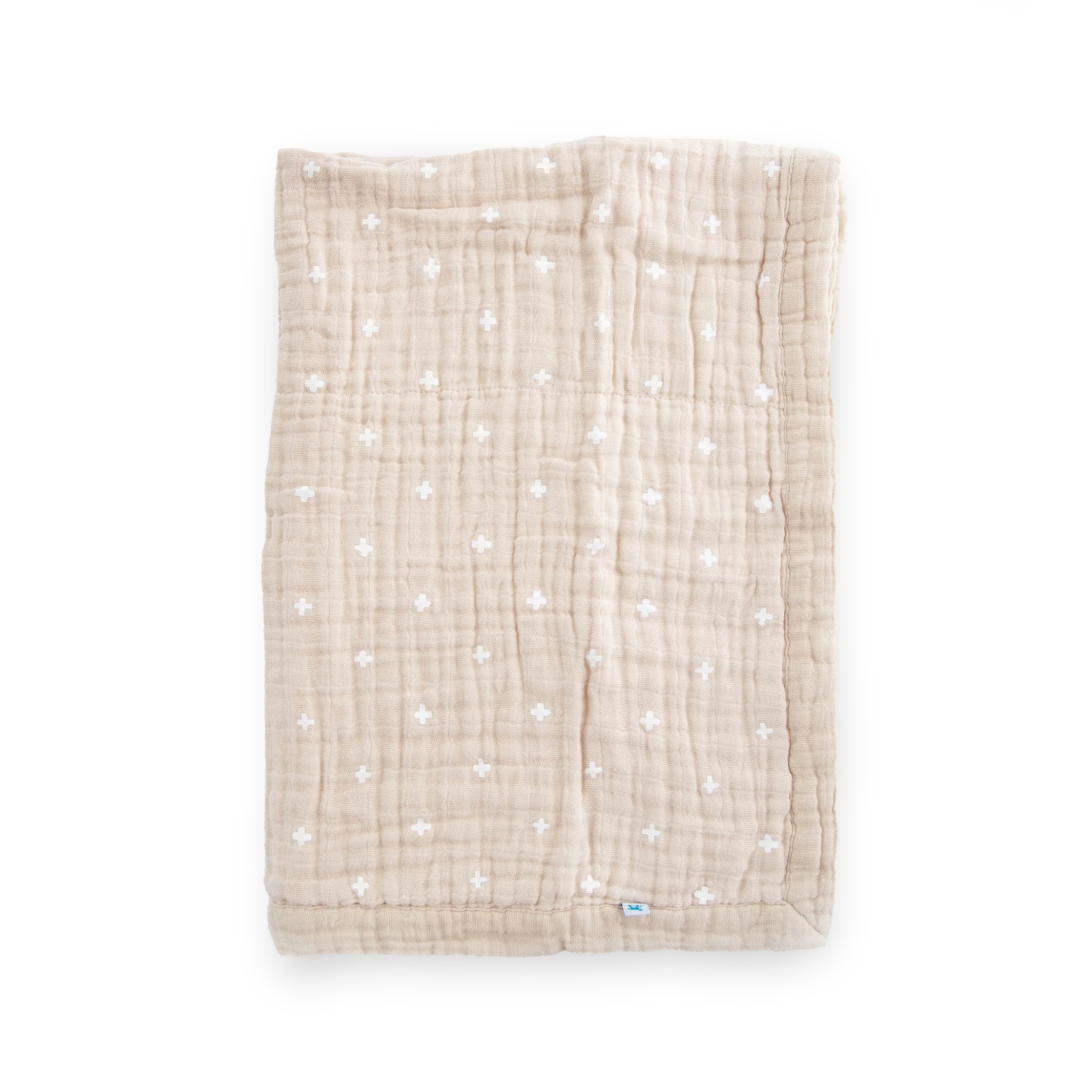 Cotton Muslin Baby Quilt - Taupe Cross