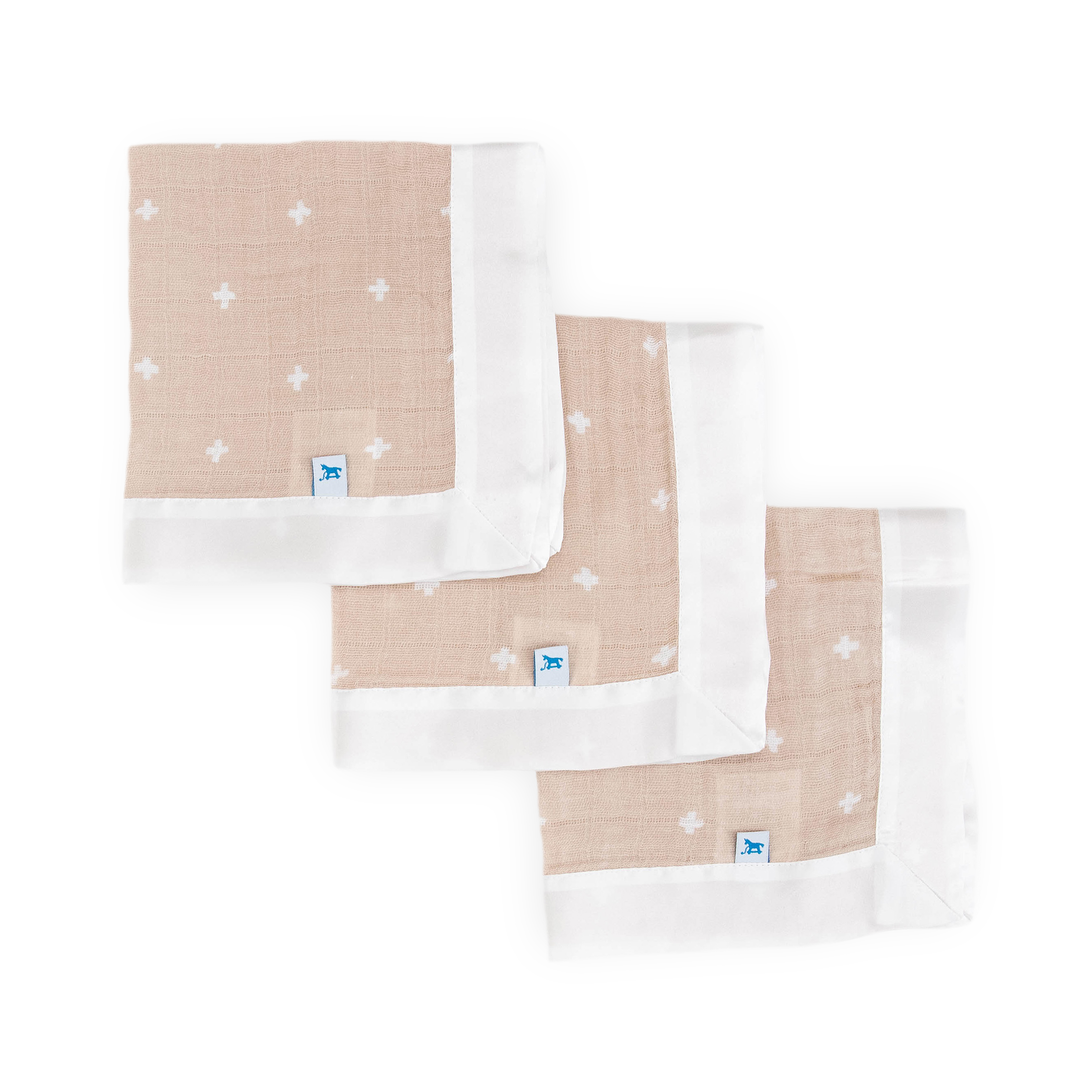 Cotton Muslin Security Blanket 3 Pack - Taupe Cross
