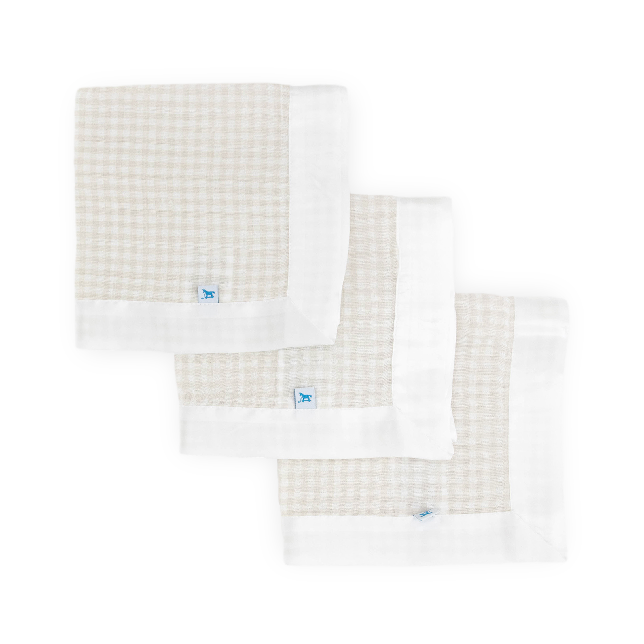 Cotton Muslin Security Blanket 3 Pack - Tan Gingham