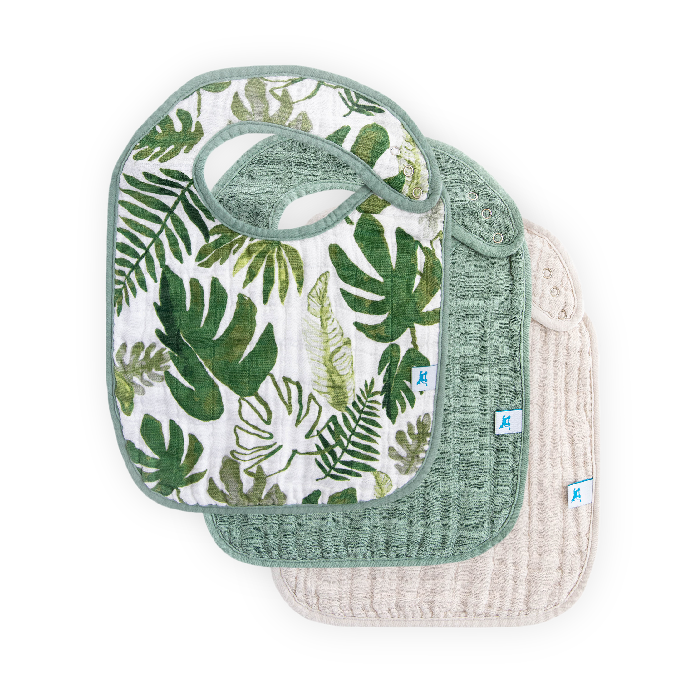 Cotton Muslin Classic Bib 3 Pack - Tropical Leaf