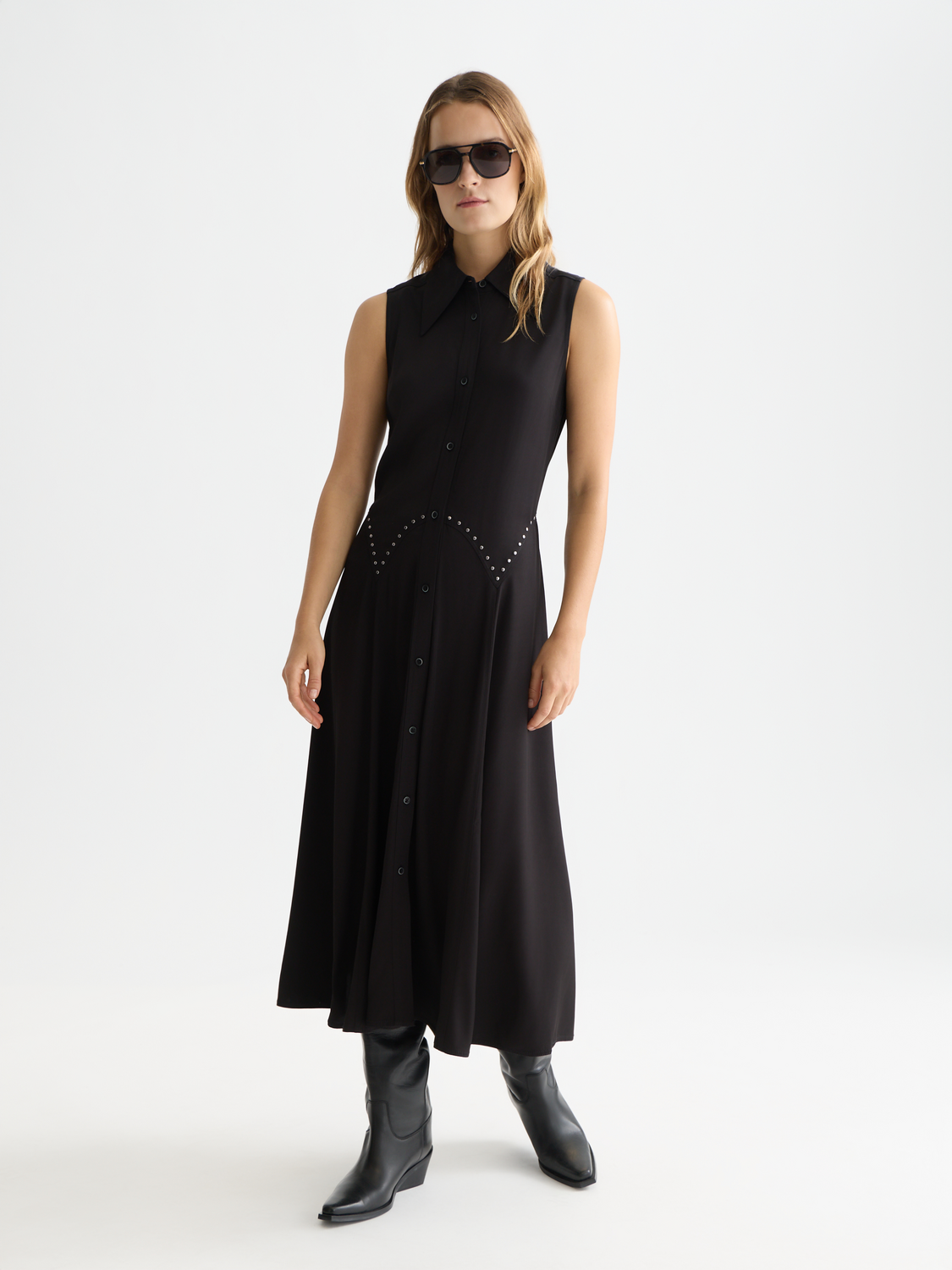 Studded Button Midi Dress