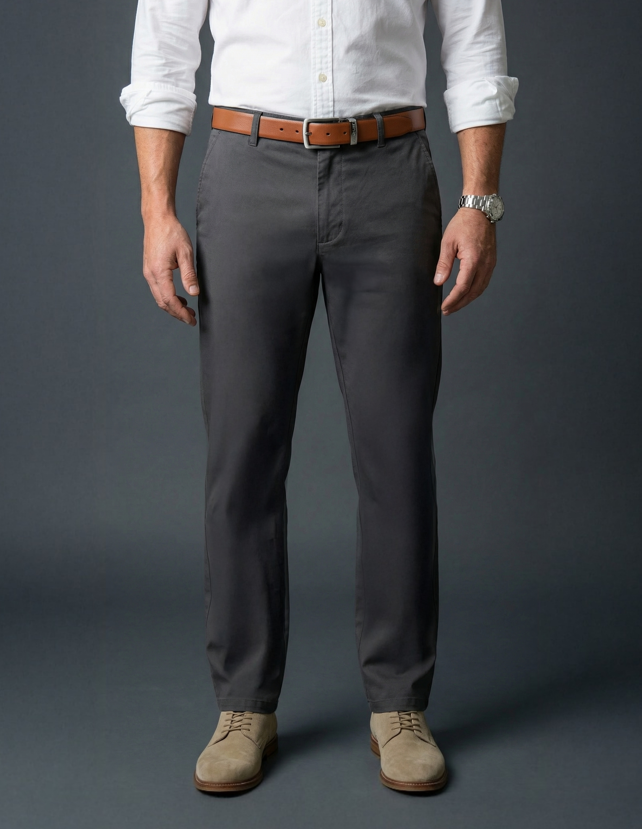 Cashmere Finish Stretch Twill Chino - Charcoal