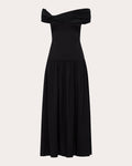 Veda Draped Off-the-Shoulder Satin Midi Dress