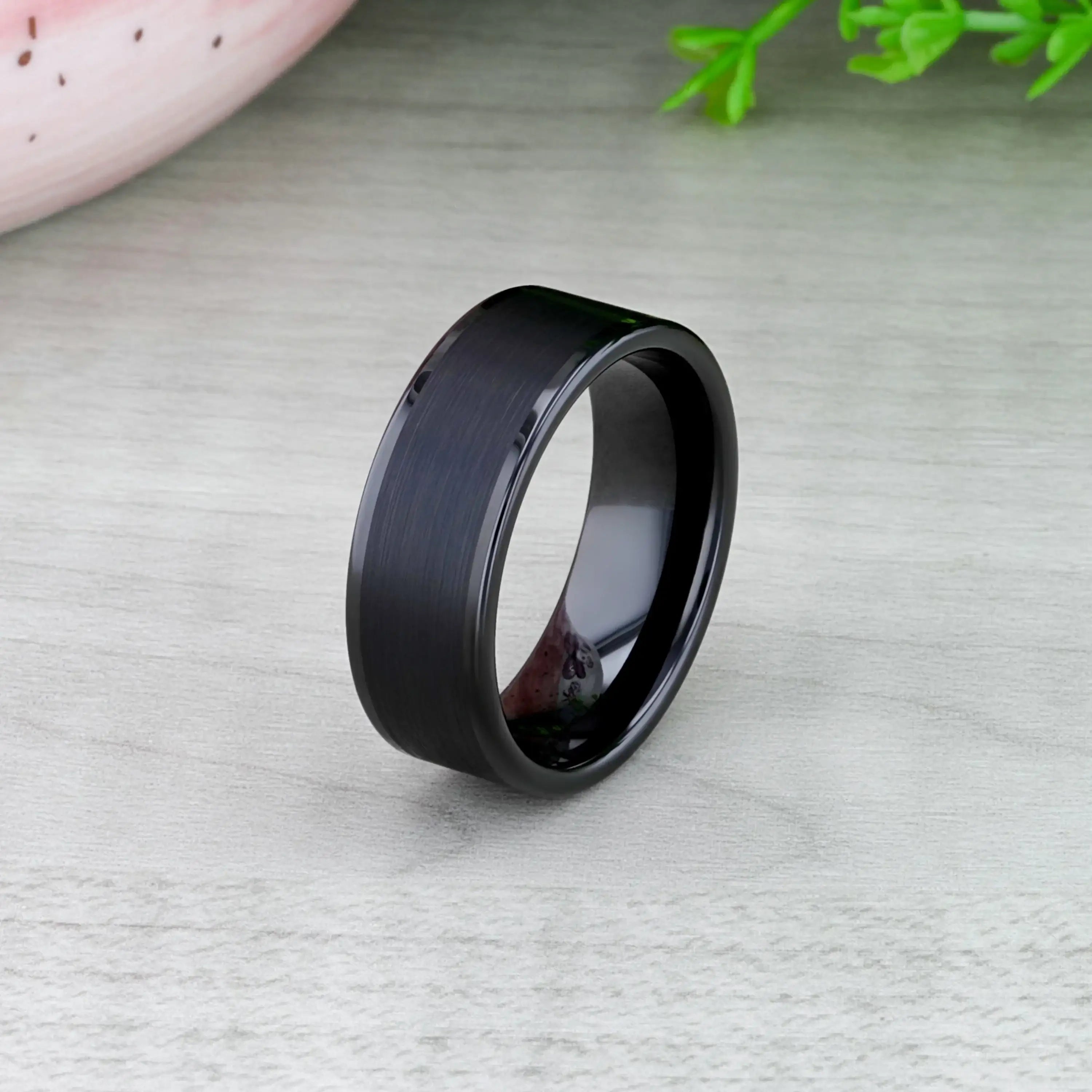 VULCAN Flat Black Tungsten Ring with Brushed Center & Polished Edges - 4mm to 12mm