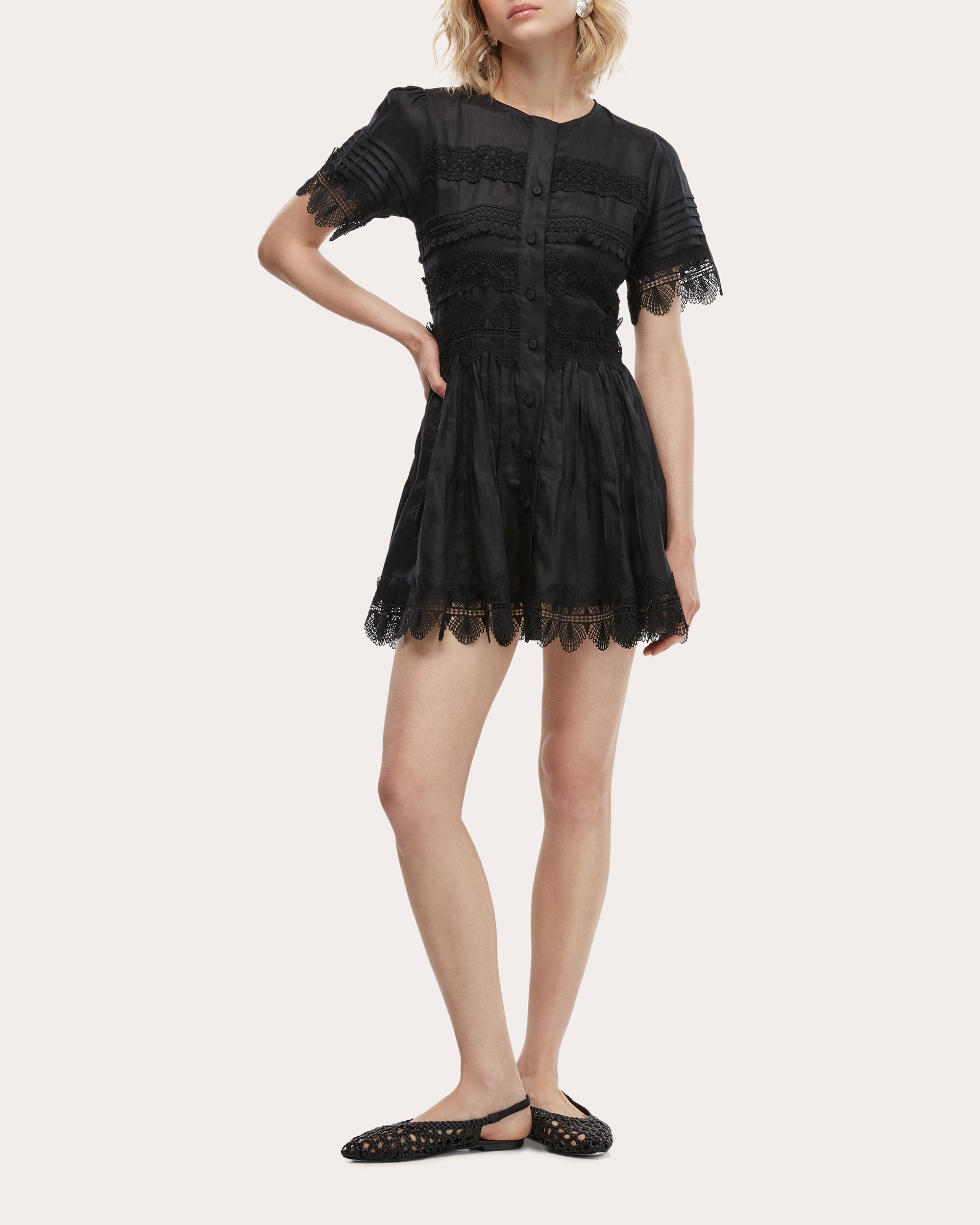Violetta Embroidered Lace Linen Mini Dress