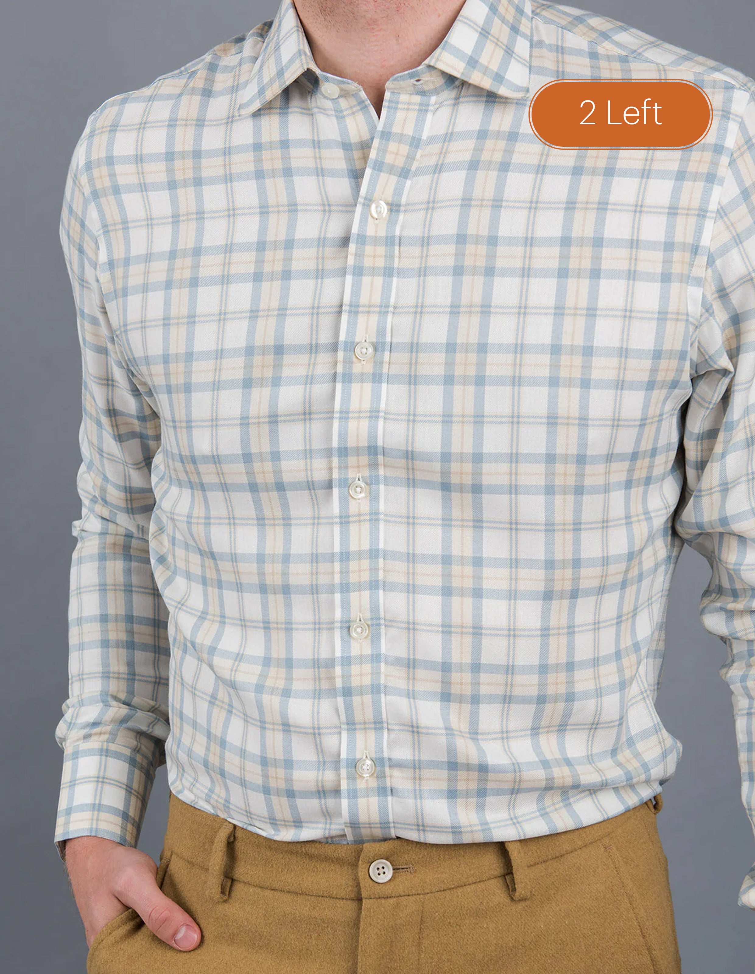 Viscose Carolina Blue and Latte Lightweight Plaid