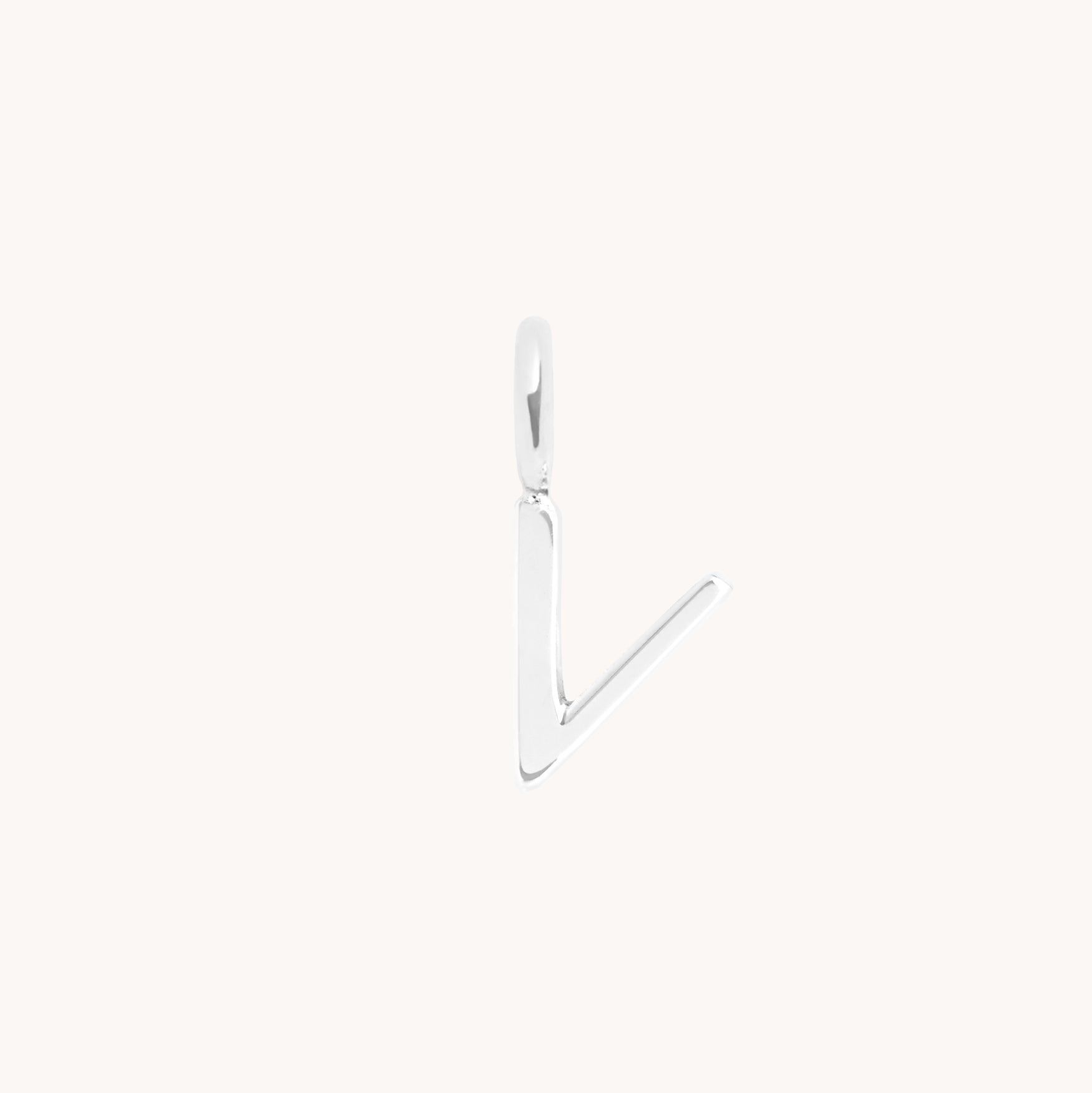 V Initial Charm 9k White Gold