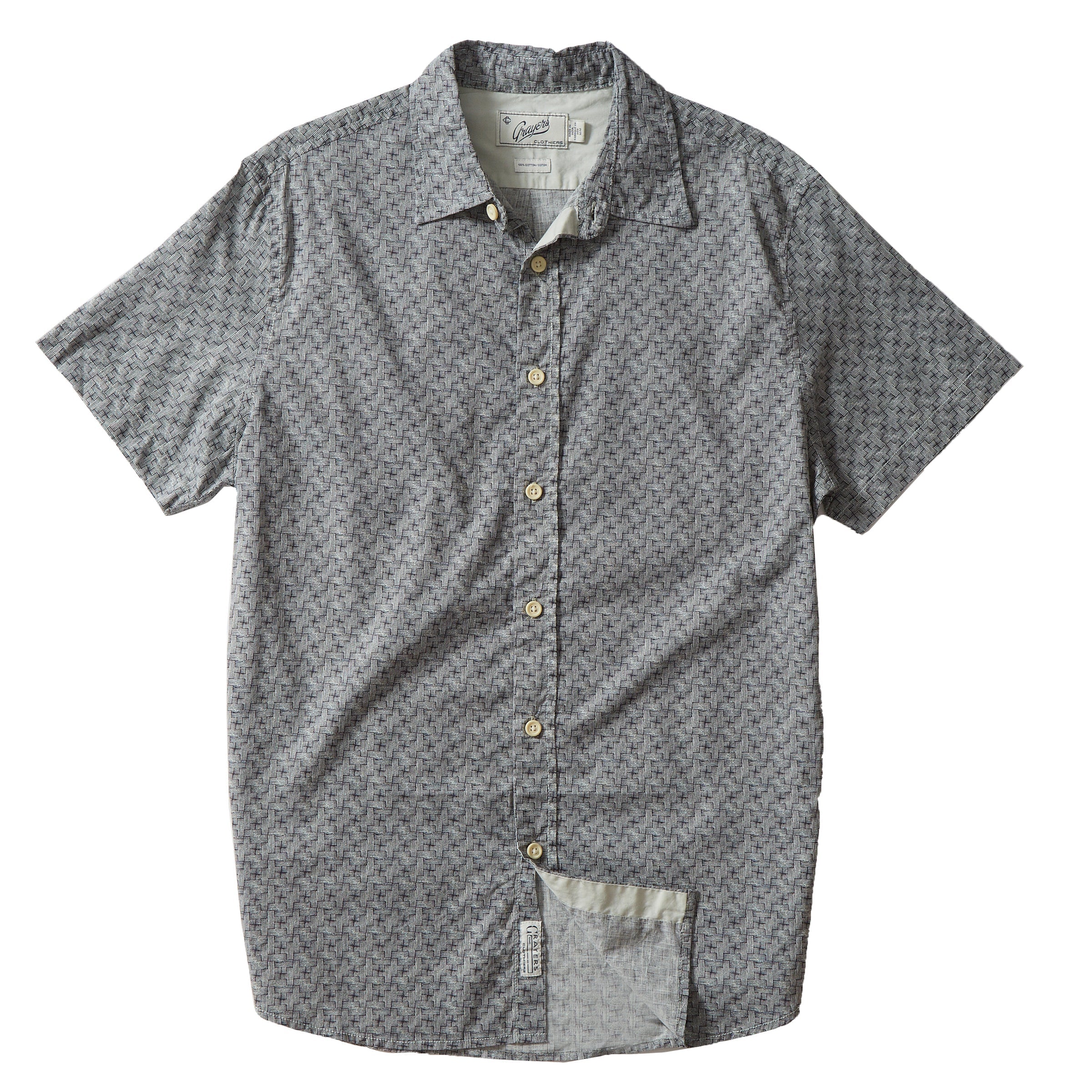 Cross Hatch Printed Twill Shirt - Lunar Rock (Final Sale)*