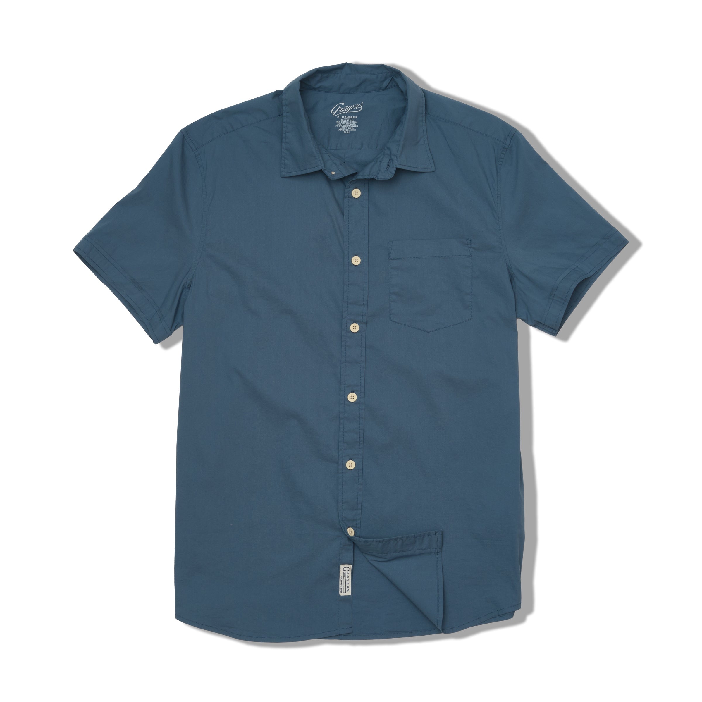 Van Dam 4 Way Stretch Poplin Short Sleeve Shirt - Mallard Blue