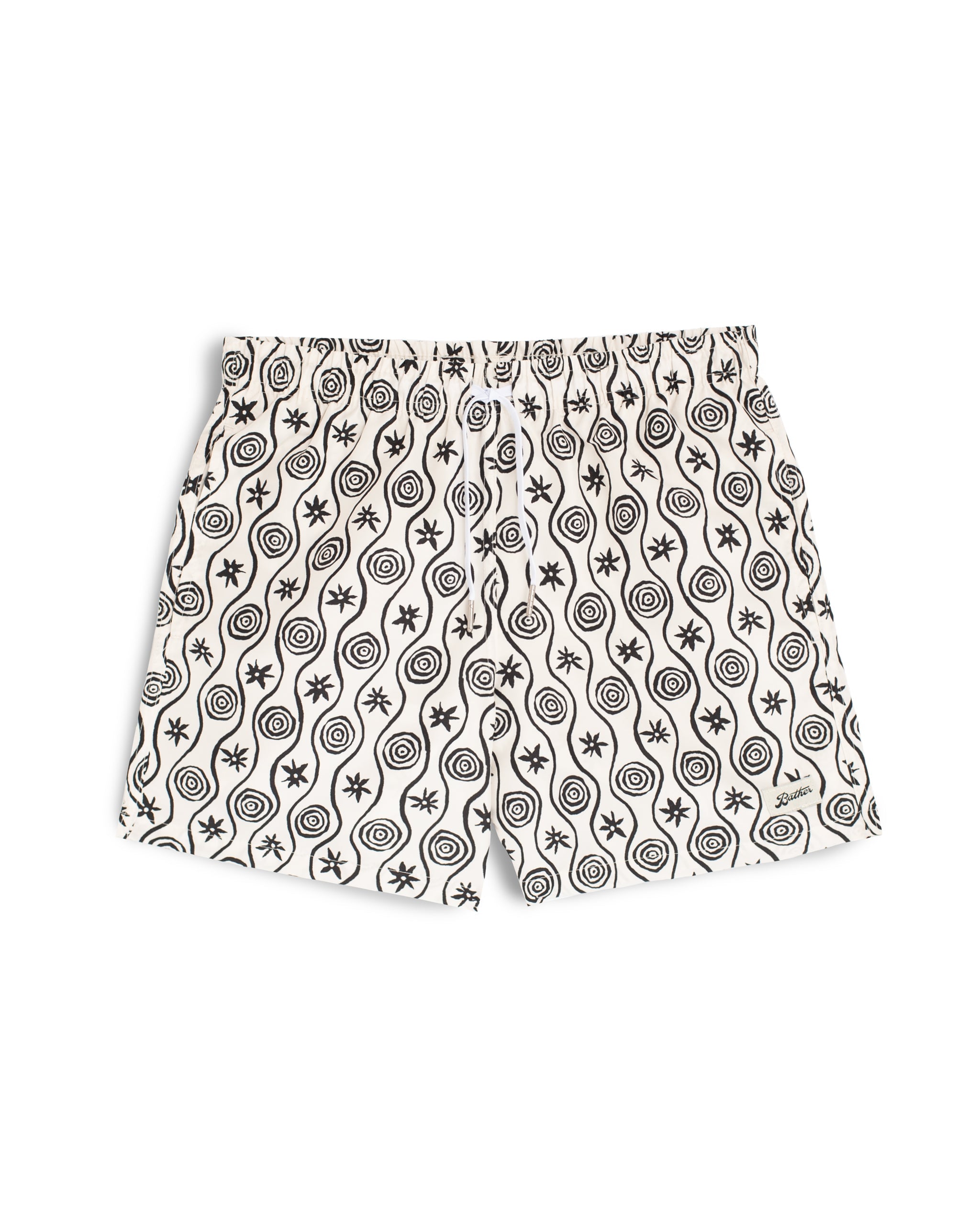 White Sunwhirl Print Swim Trunk