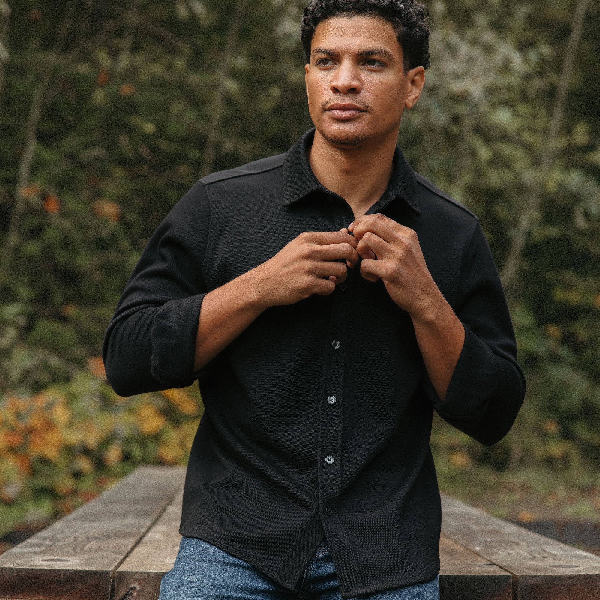Midweight Pique Button-Down Shirt