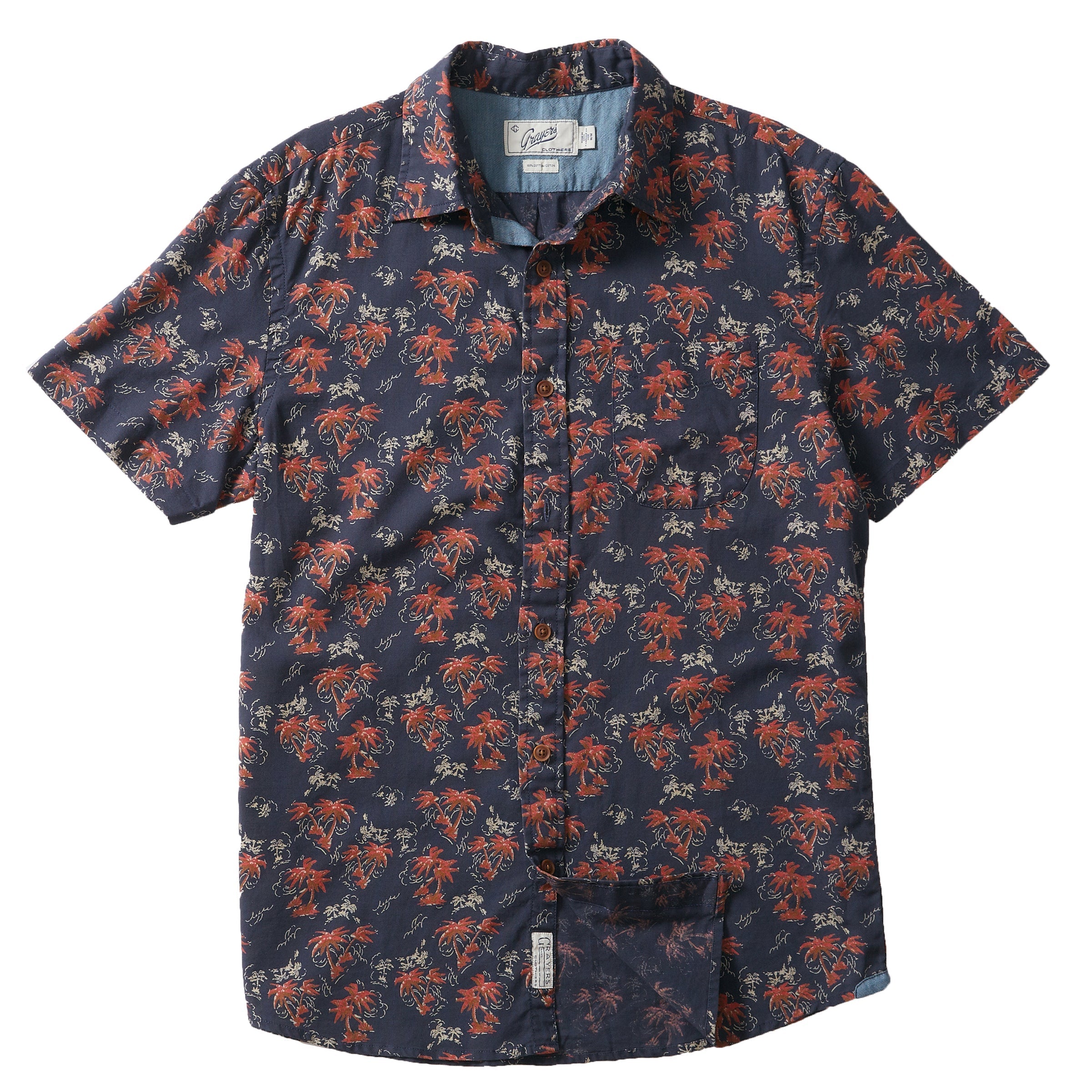 Burning Palm Summer Plain Weave Short Sleeve Shirt - Carbon Spice Coral
