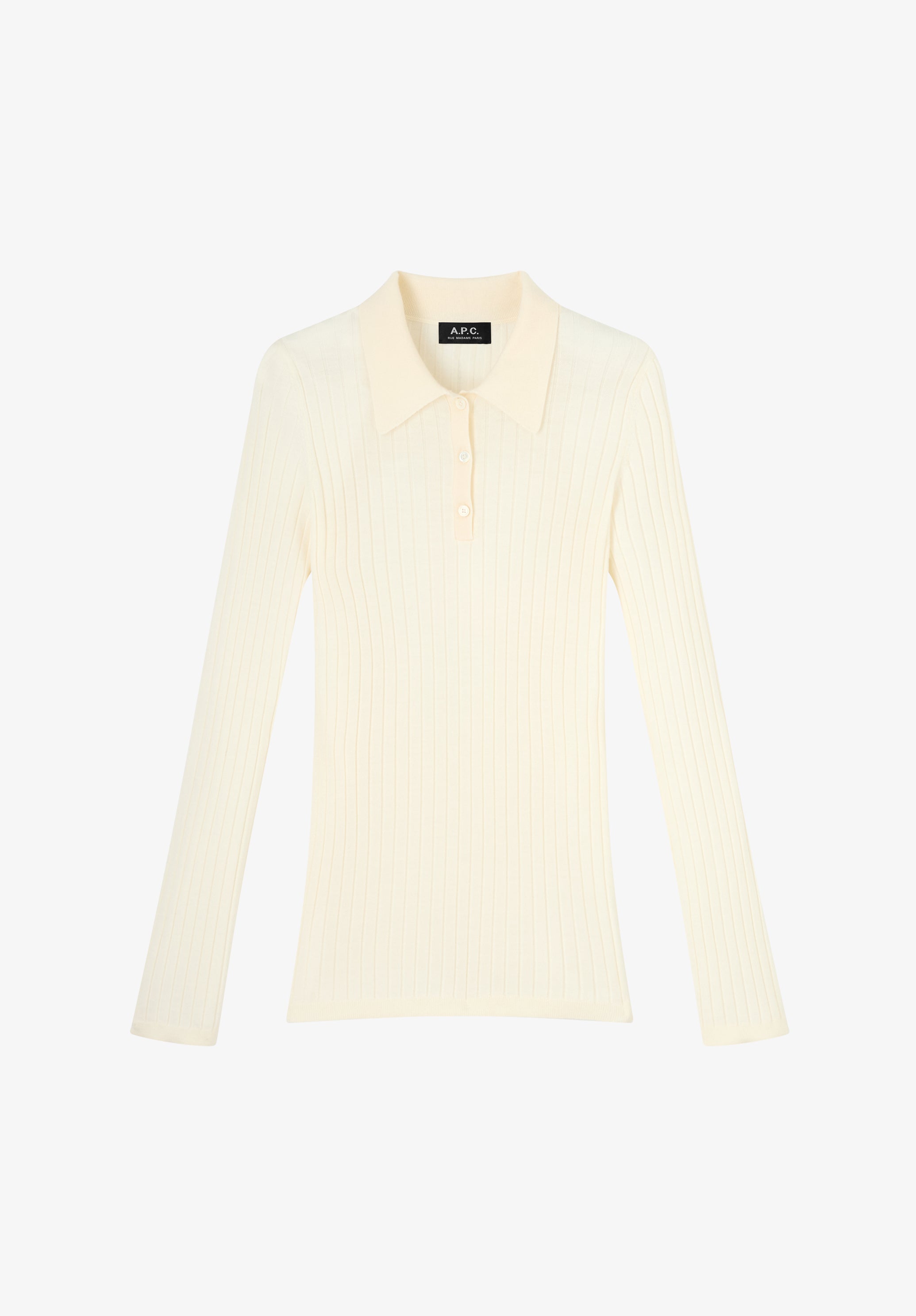 Pull col polo à petites côtes