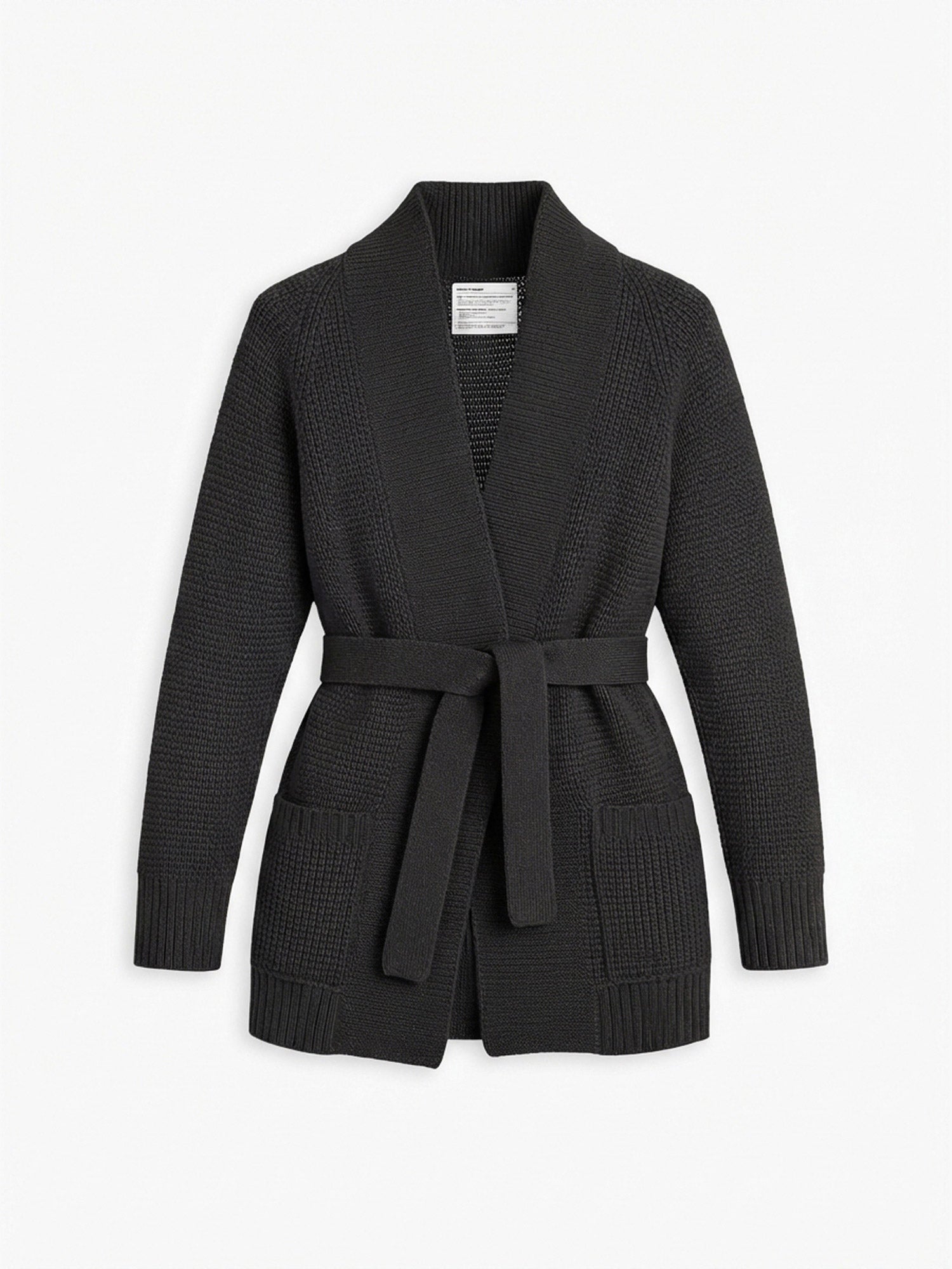 Women's Travel Merino Waffle Belted Cardigan - Black