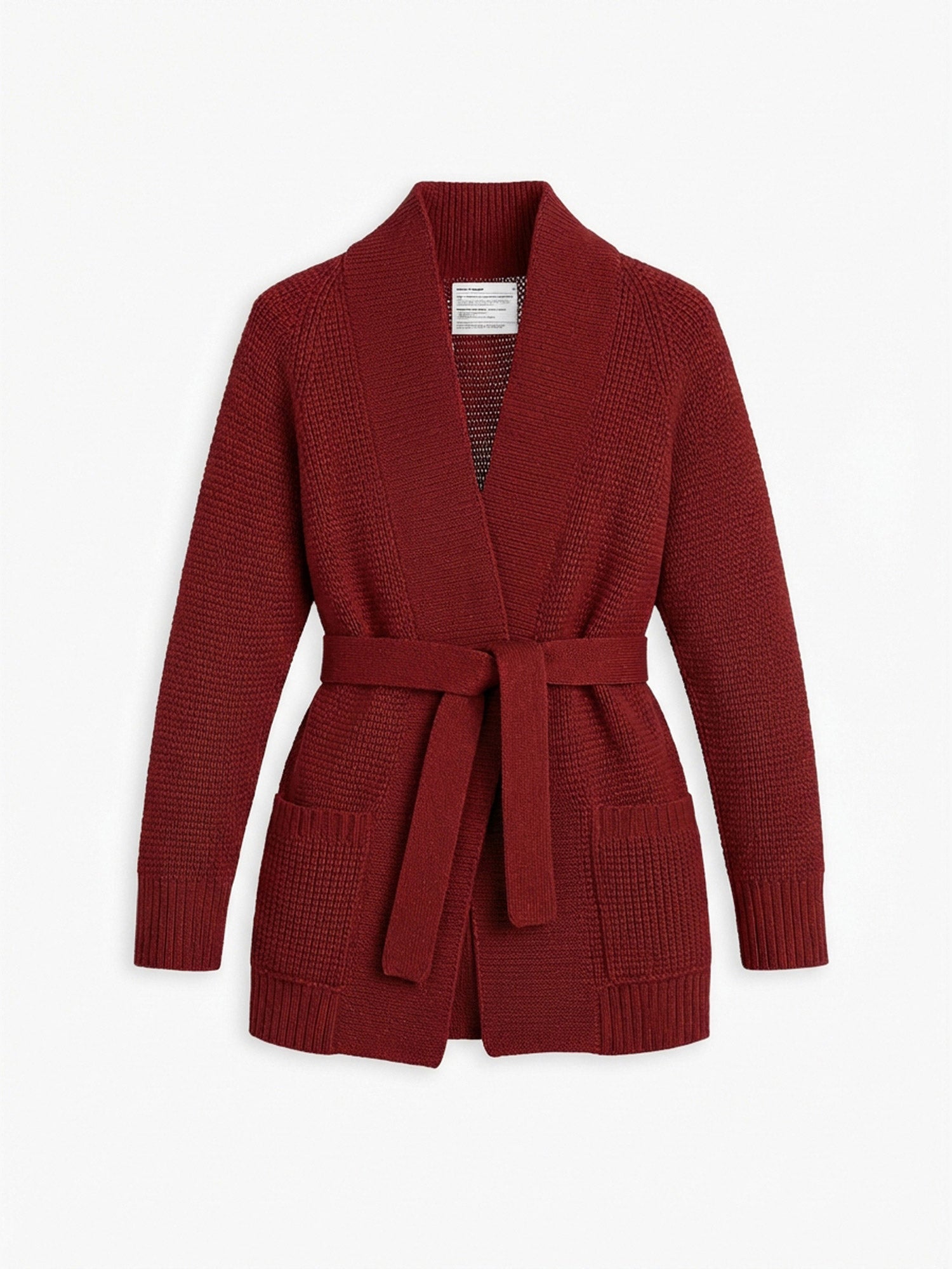 Women's Travel Merino Waffle Belted Cardigan - Deep Red