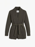 Women's Travel Merino Waffle Belted Cardigan - Dark Green Brown
