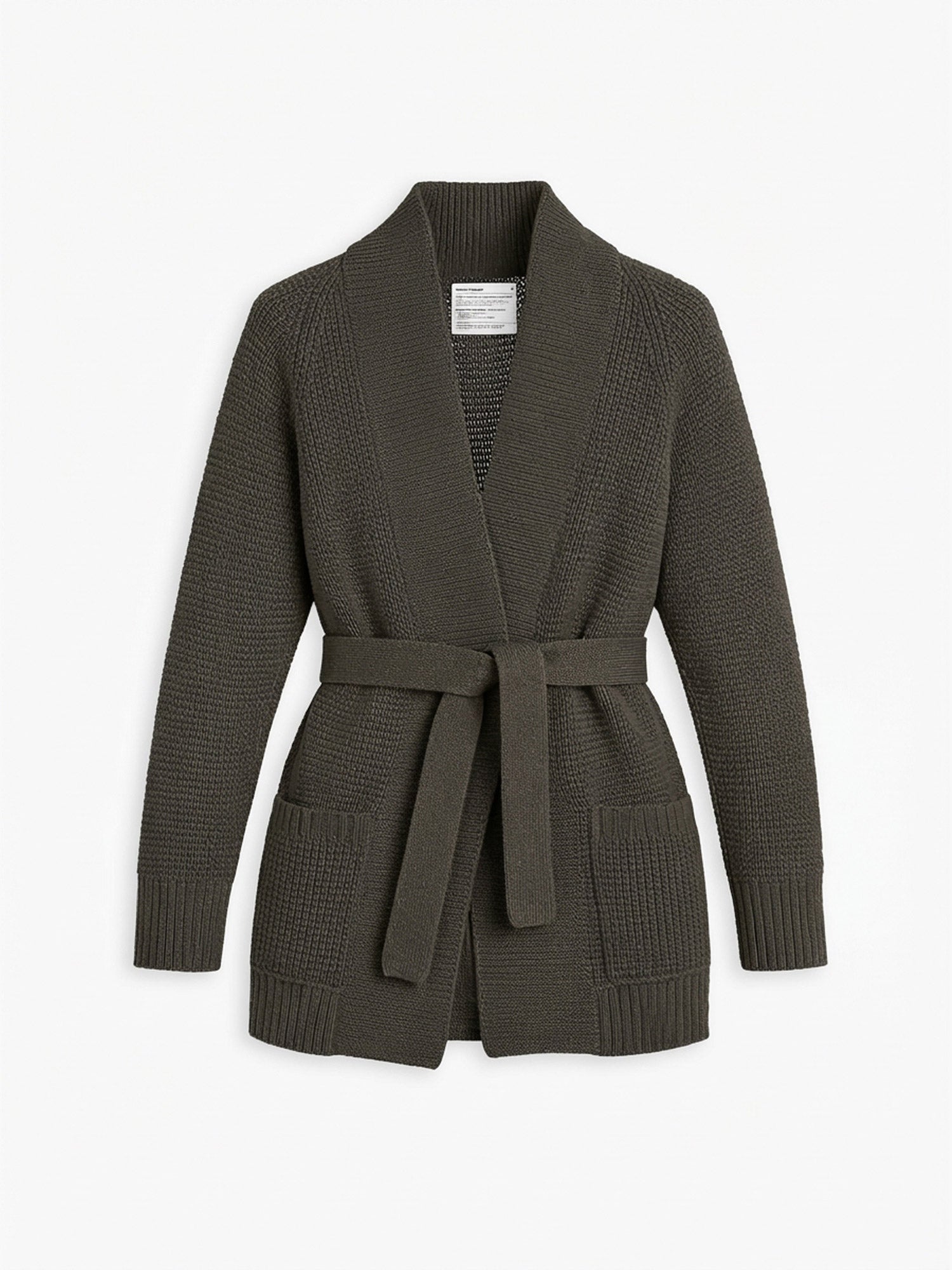 Women's Travel Merino Waffle Belted Cardigan - Dark Green Brown