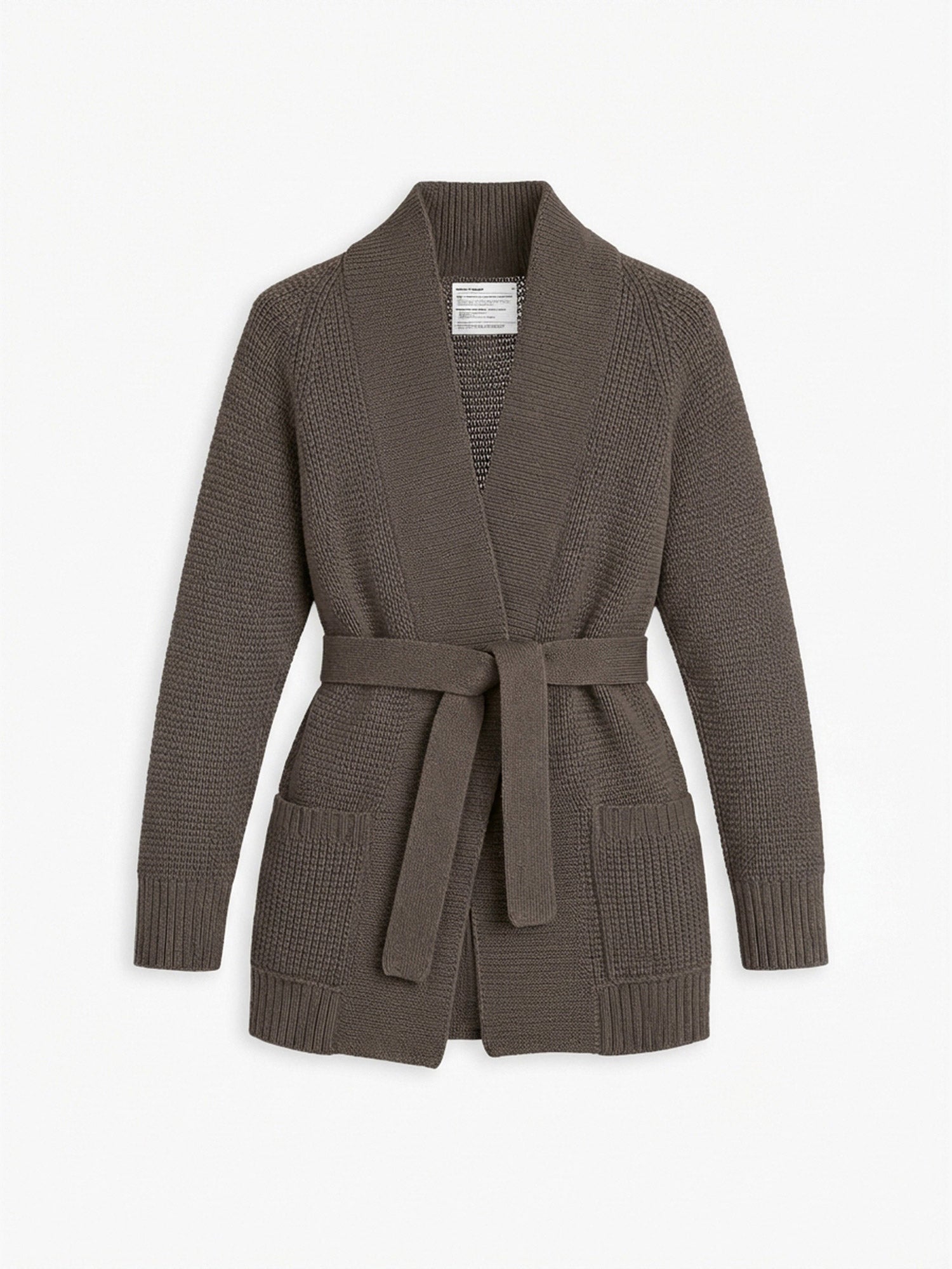 Women's Travel Merino Waffle Belted Cardigan - Warm Grey