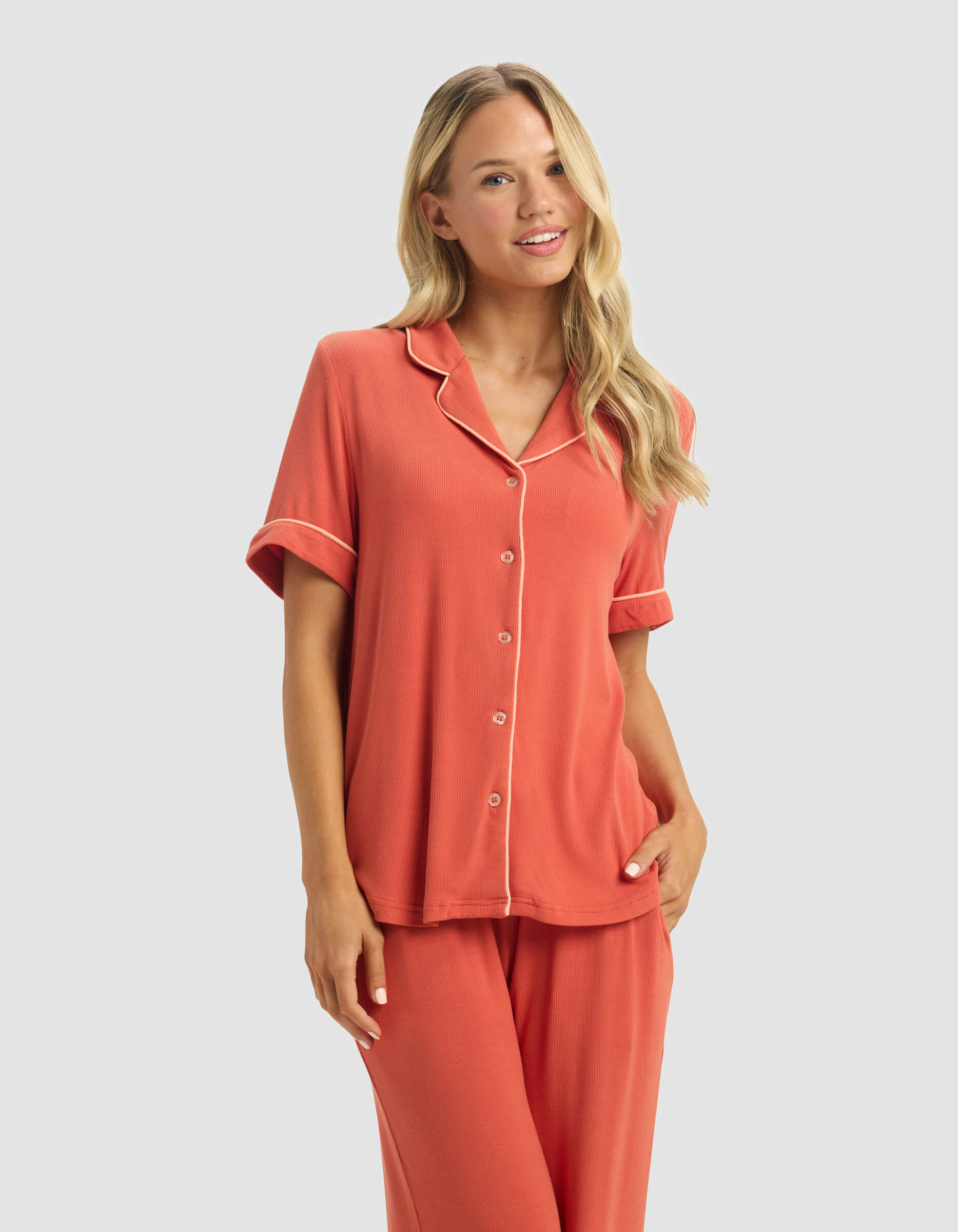 Women's Bamboo Rib-Knit Classic Short Sleeve Pajama Top