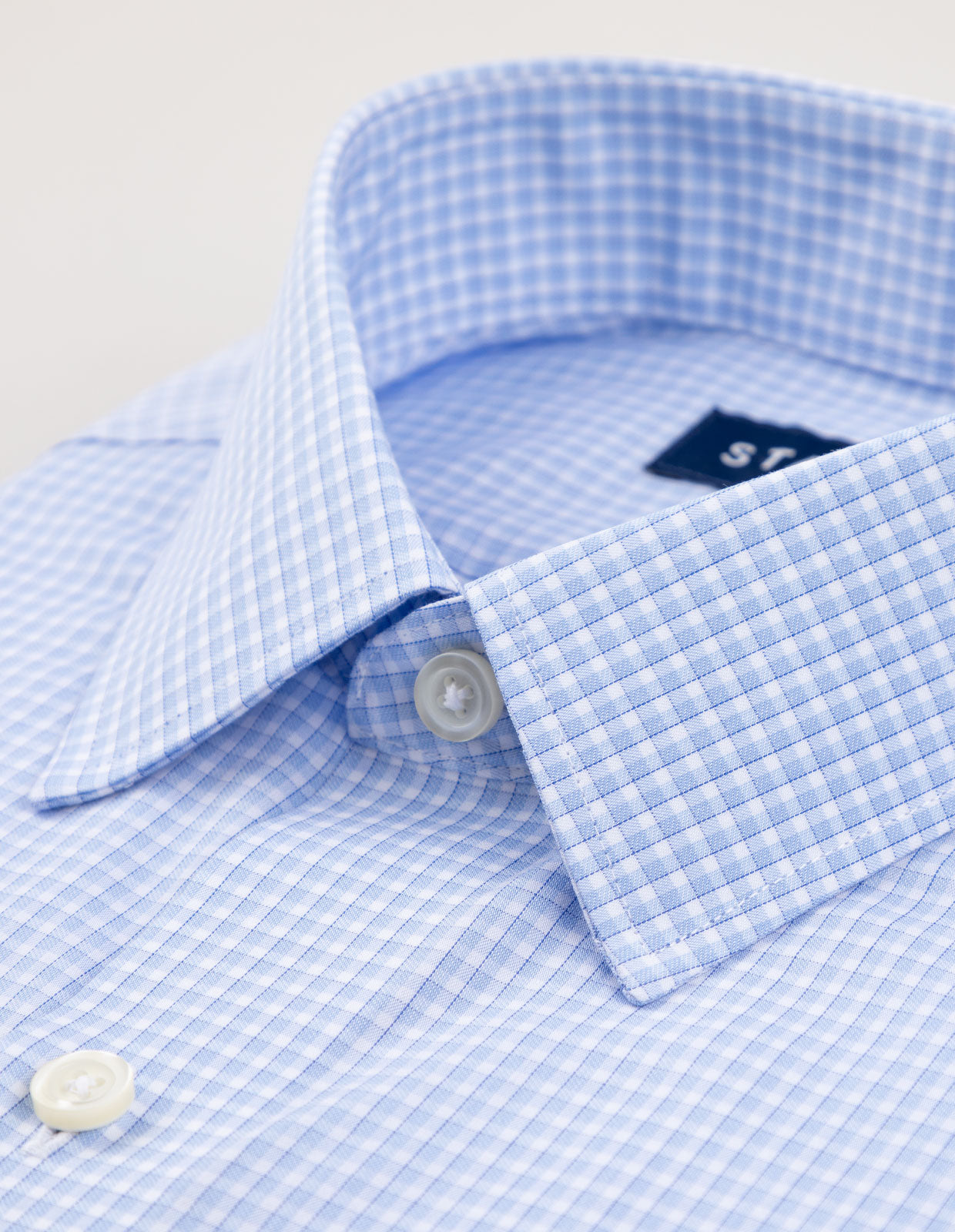 Wrinkle-Resistant Poplin - Dusty Blue Bordered Check