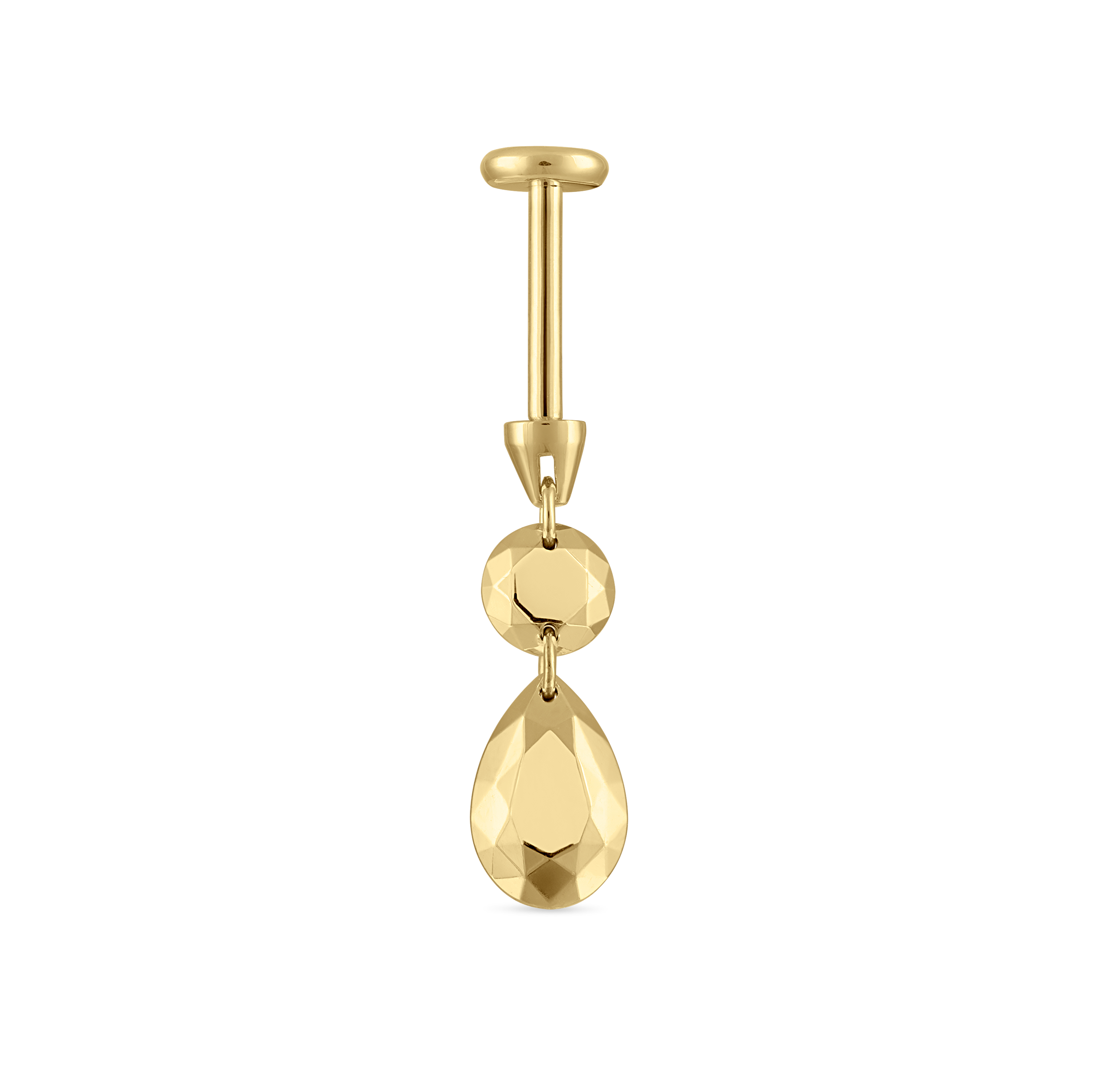 Double Faceted Gold Threaded Charm Stud Earring With Titanium Backing