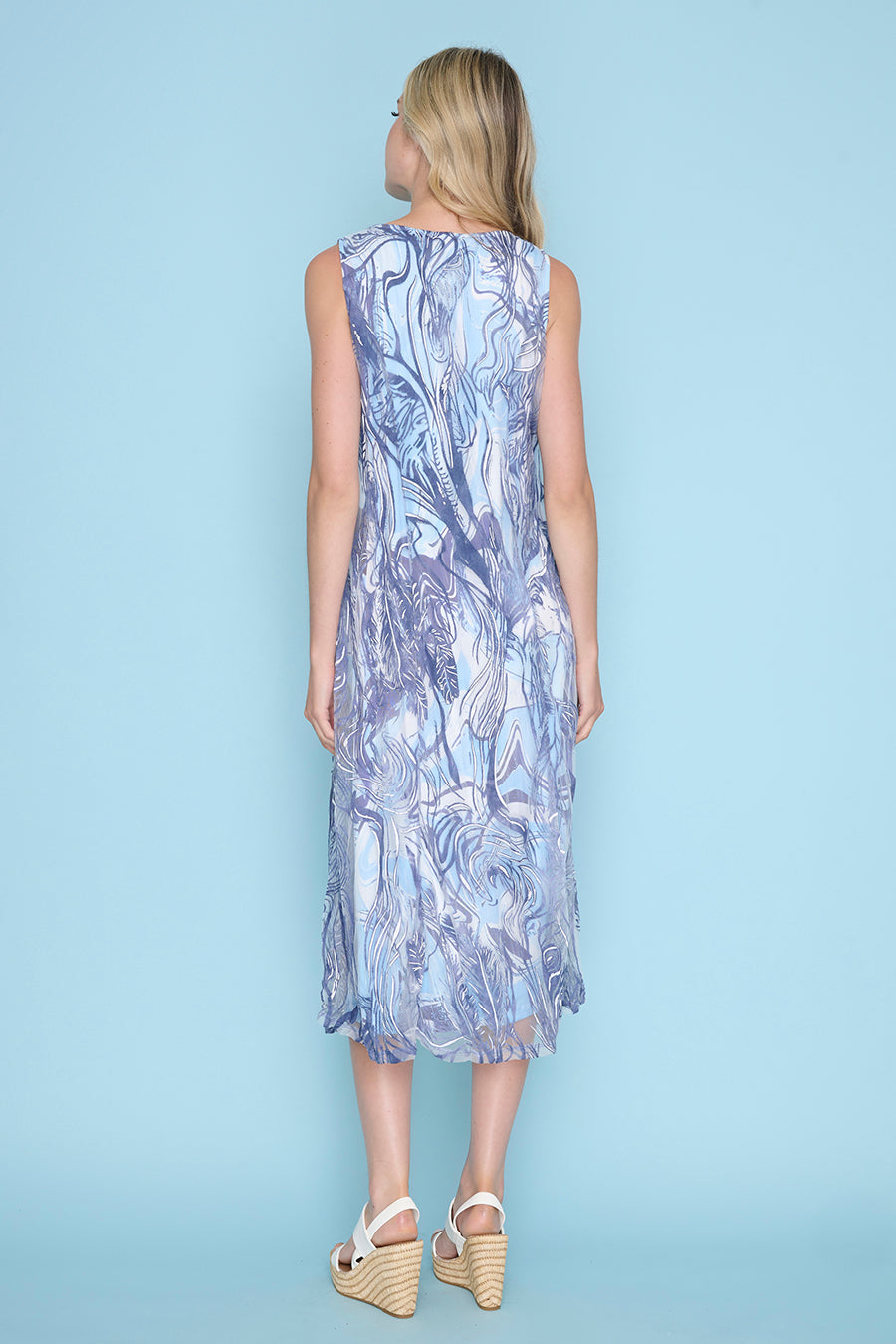 Burn Out Mesh Overlay Sleeveless Dress