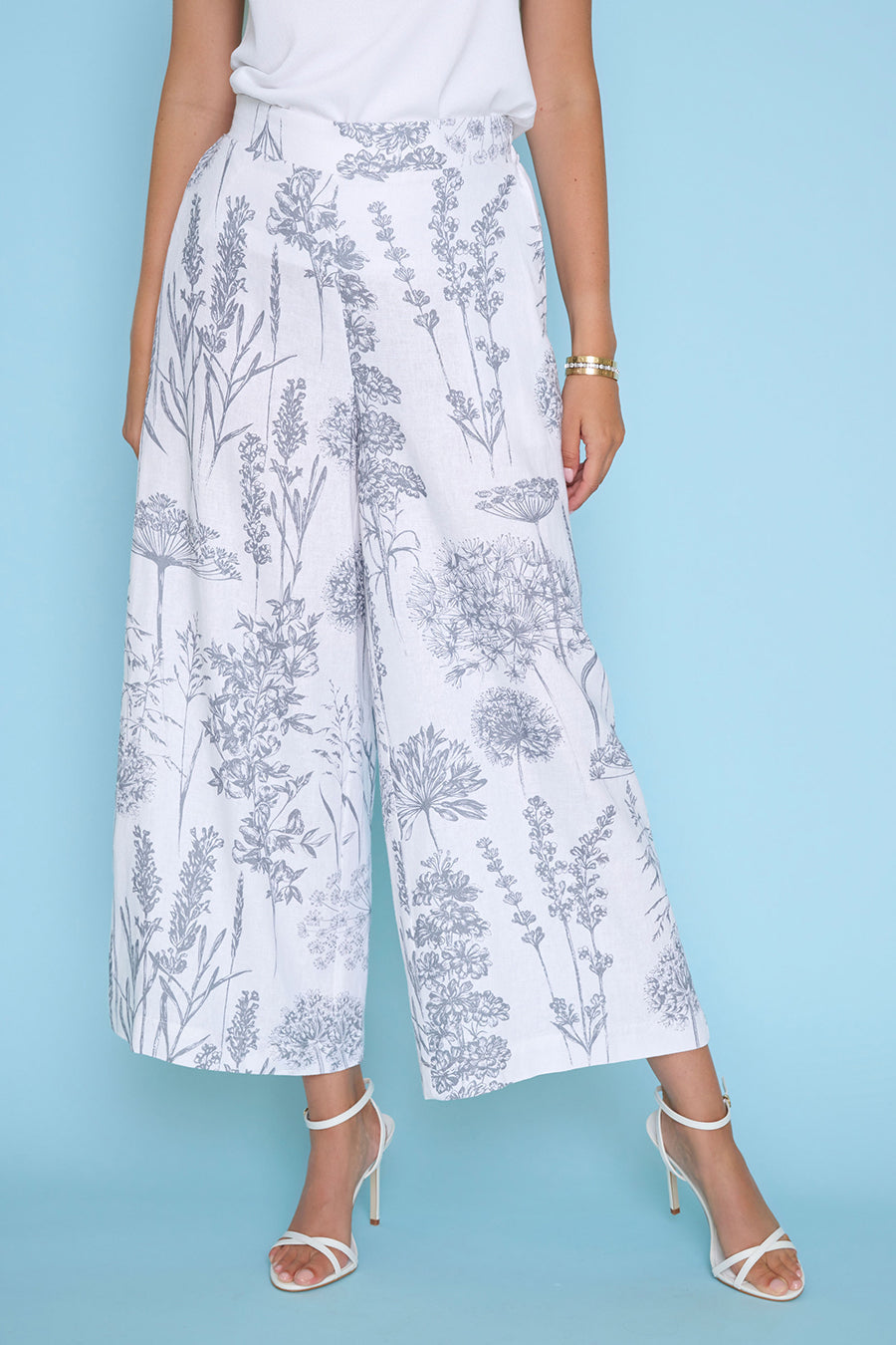 Printed Wide-Leg Cropped Pants