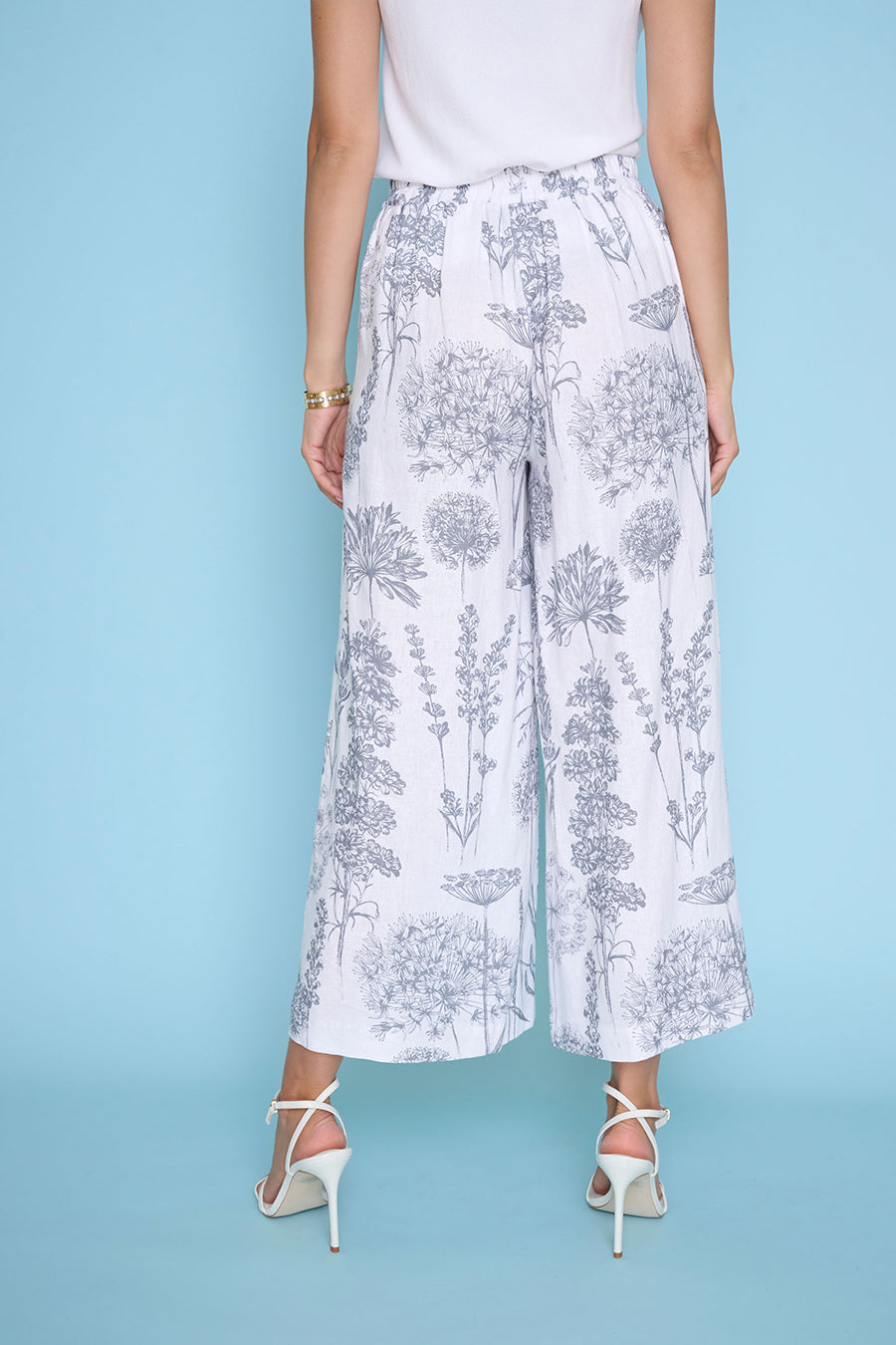 Printed Wide-Leg Cropped Pants