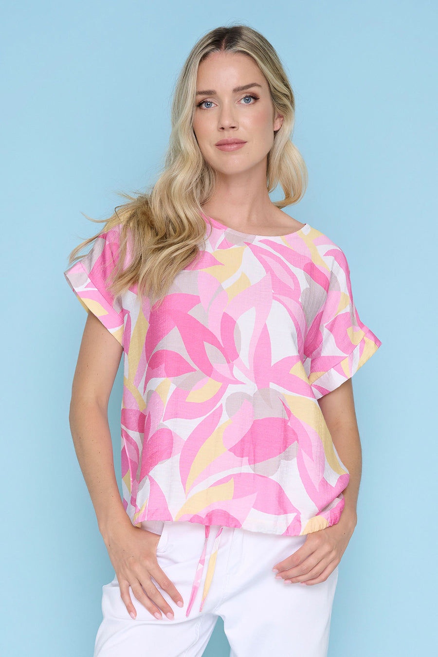 Printed Drawstring Hem Top