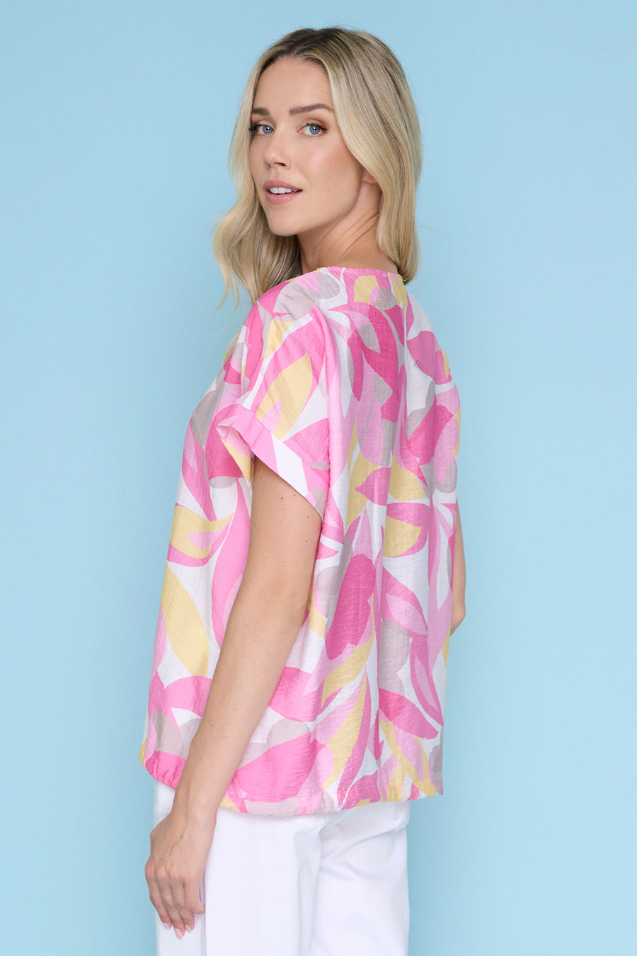 Printed Drawstring Hem Top