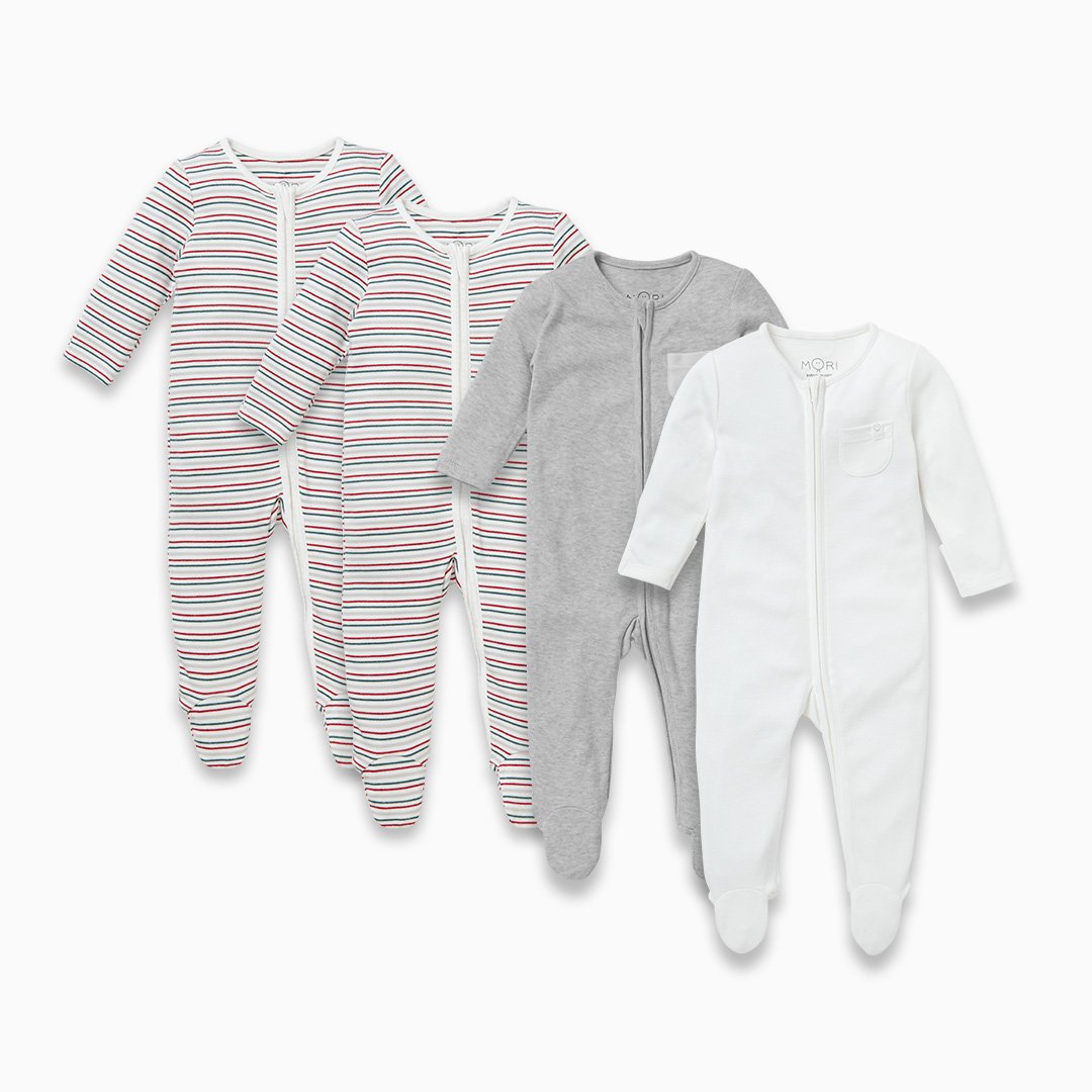 Sleepy Stripe Zip-Up Sleepsuit 4 Pack
