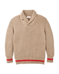 Bristol Shawl Neck Sweater  - Oatmeal Heather / Flame Stripe