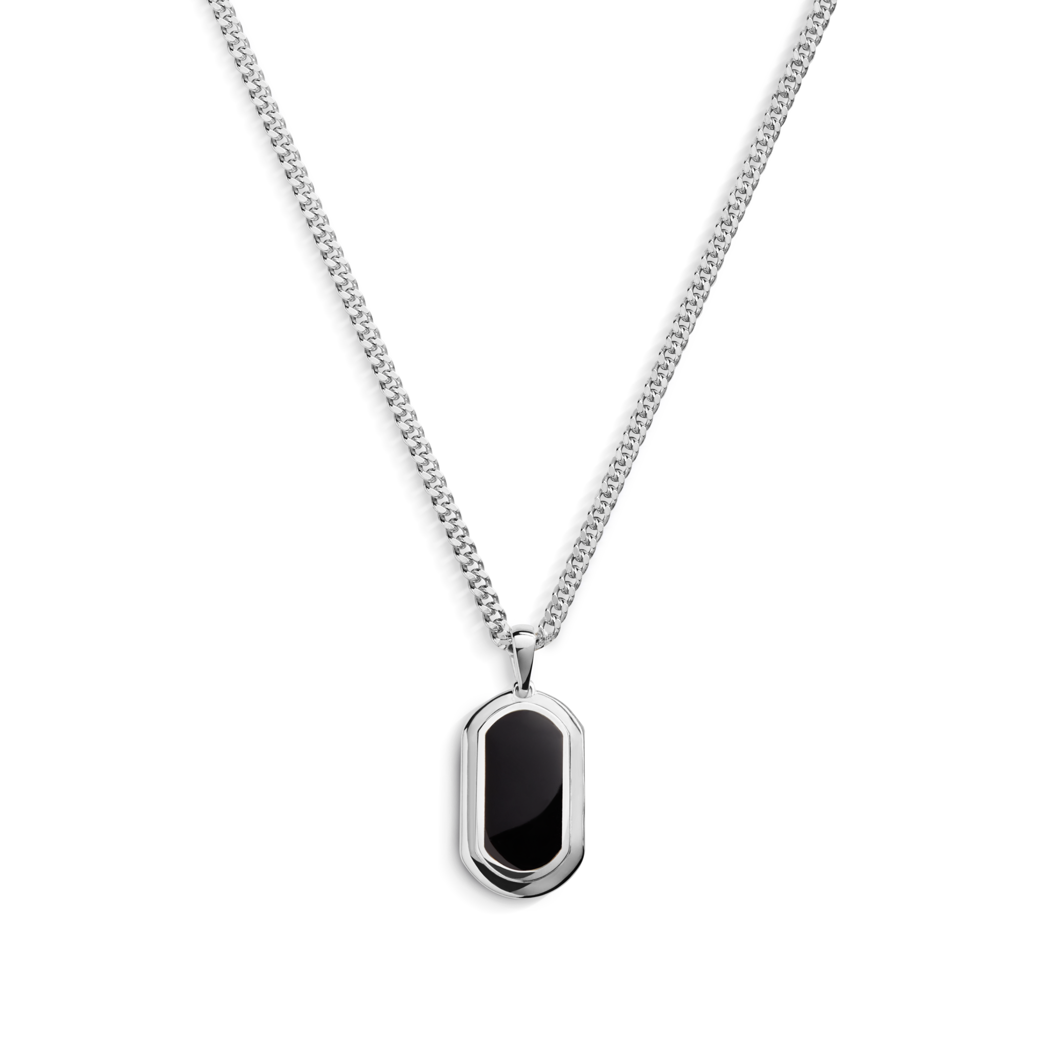 Onyx Tag Necklace - Sterling Silver