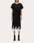 Satin Jersey Lace Combo Tucked Midi Dress