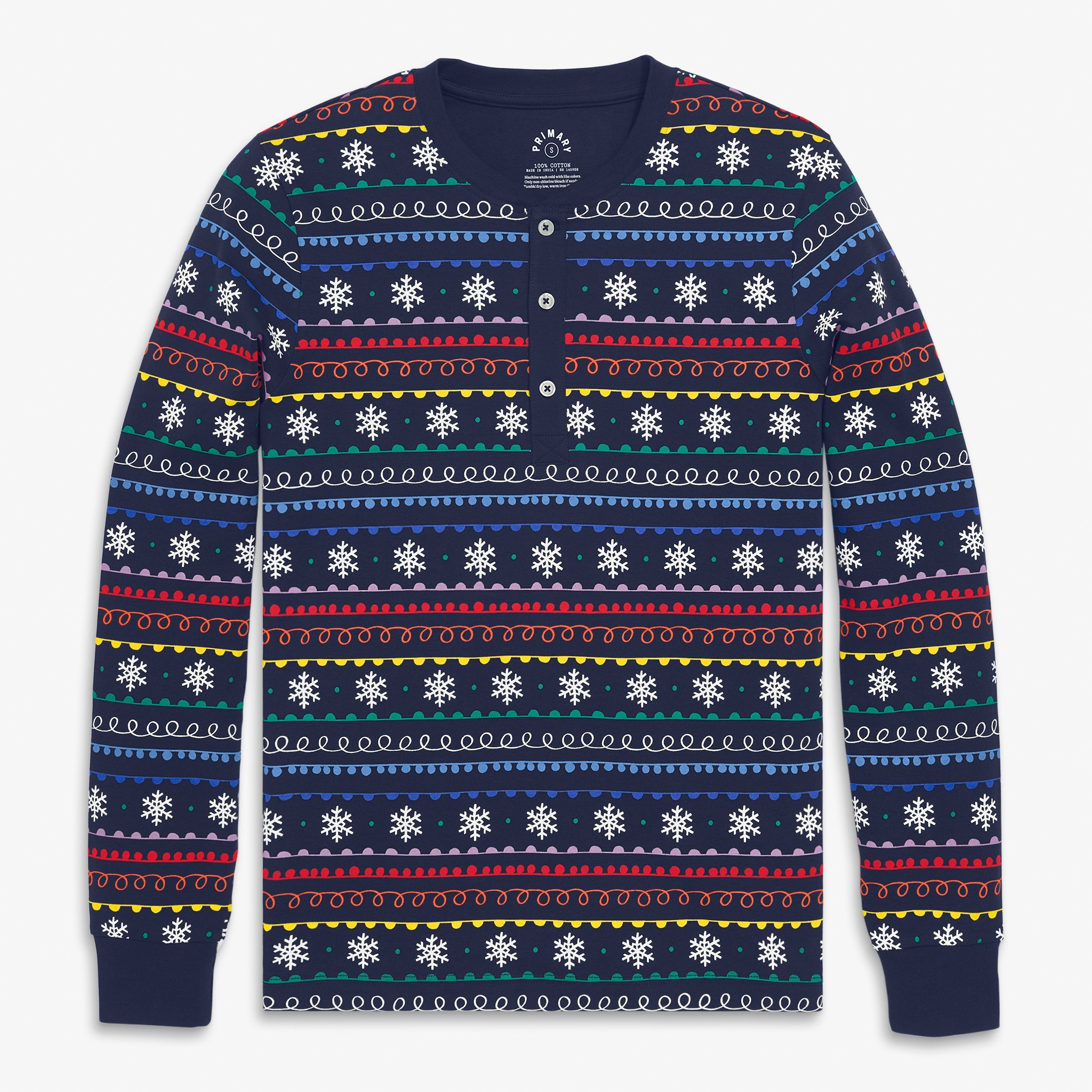 Adult organic henley PJ top in rainbow fair isle (unisex fit)