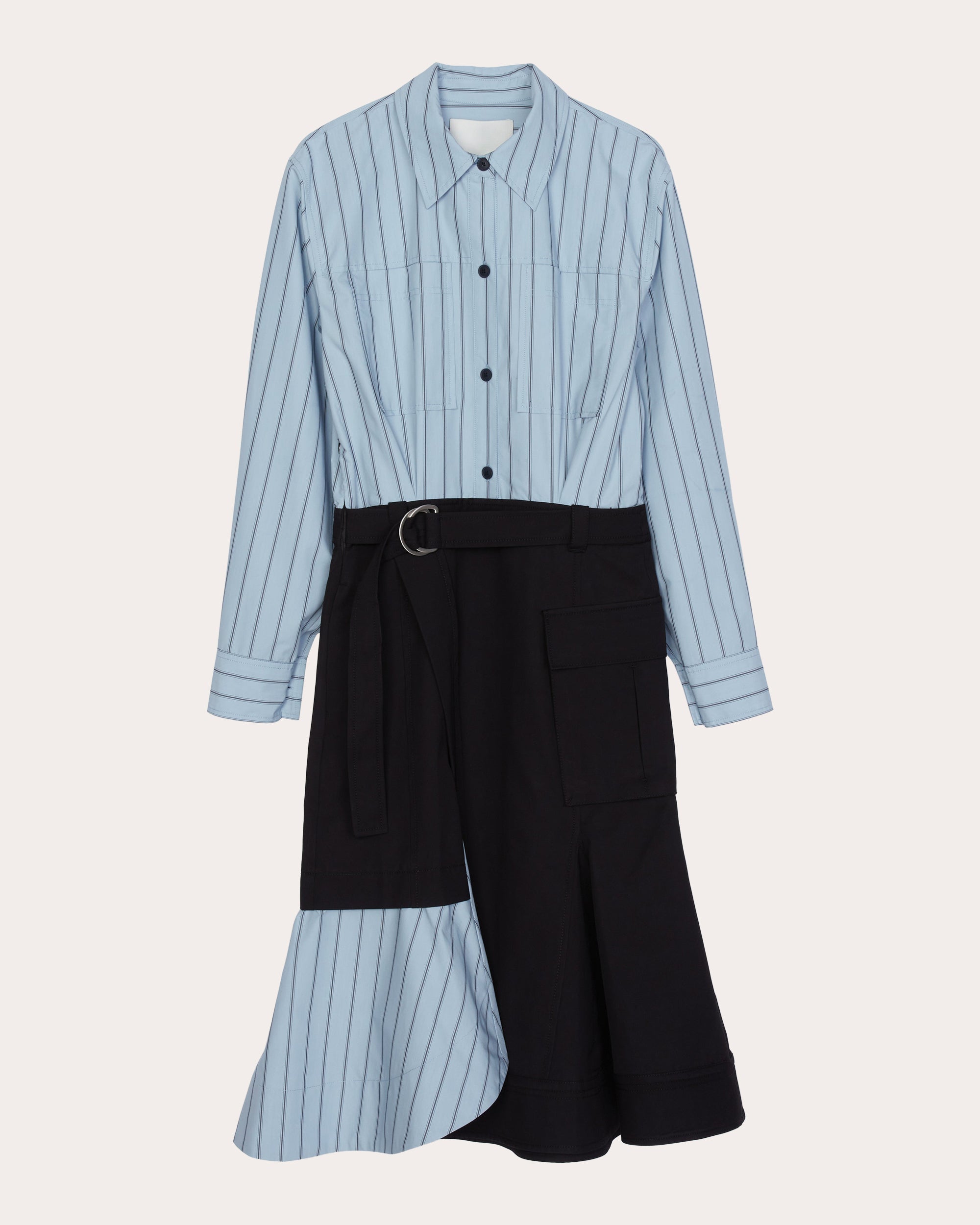 Stripe Poplin Twill Combo Cargo Shirt Dress