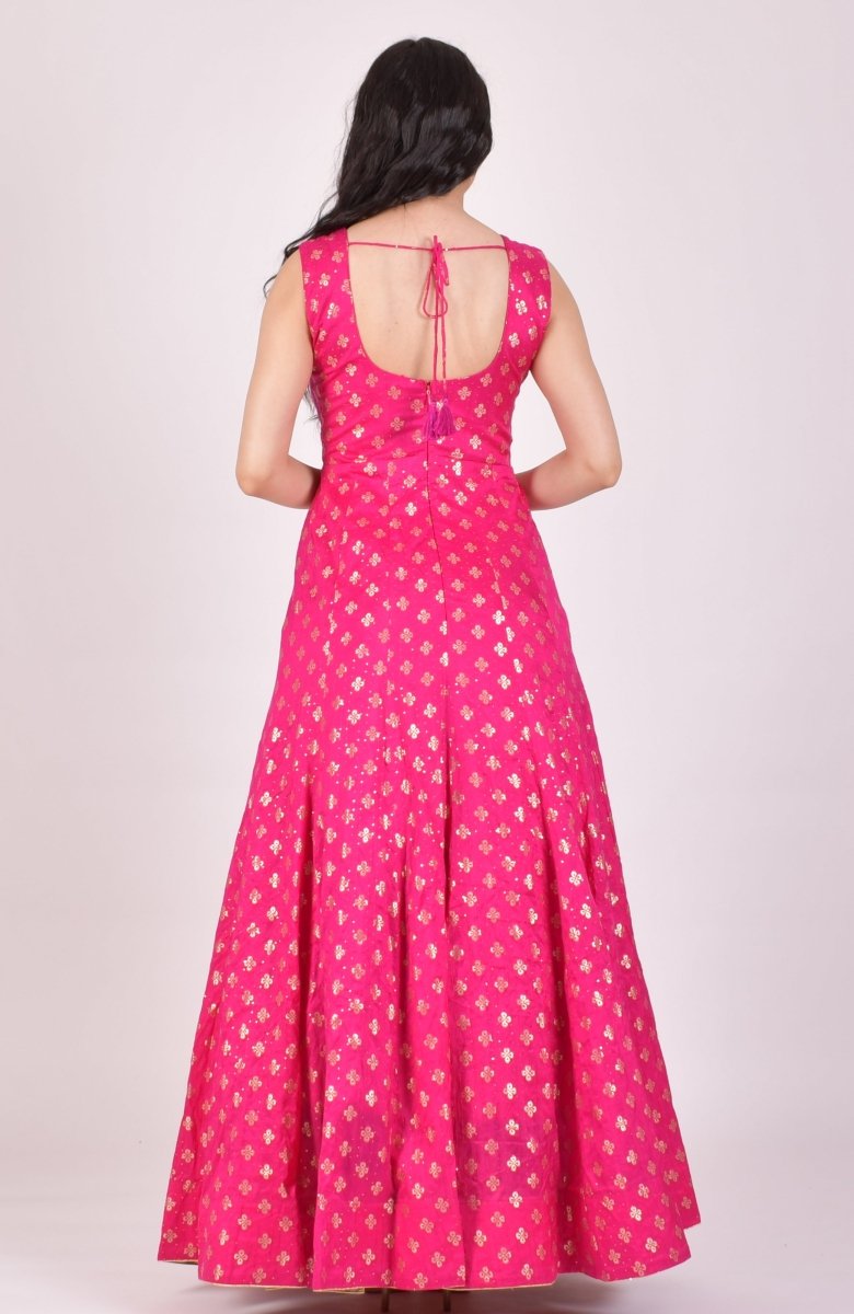 Pink Sequin Anarkali Gown With Dupatta